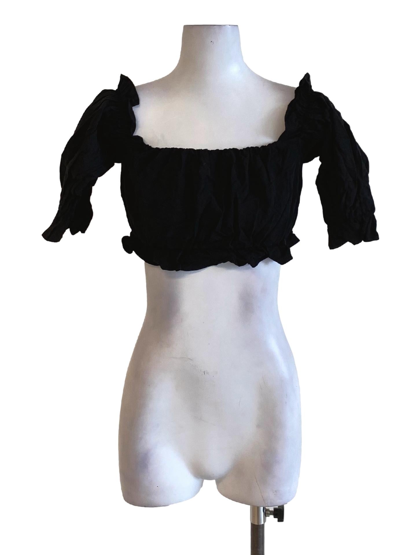 Rich Black Ruffle Square Neck Cropped Top YHF