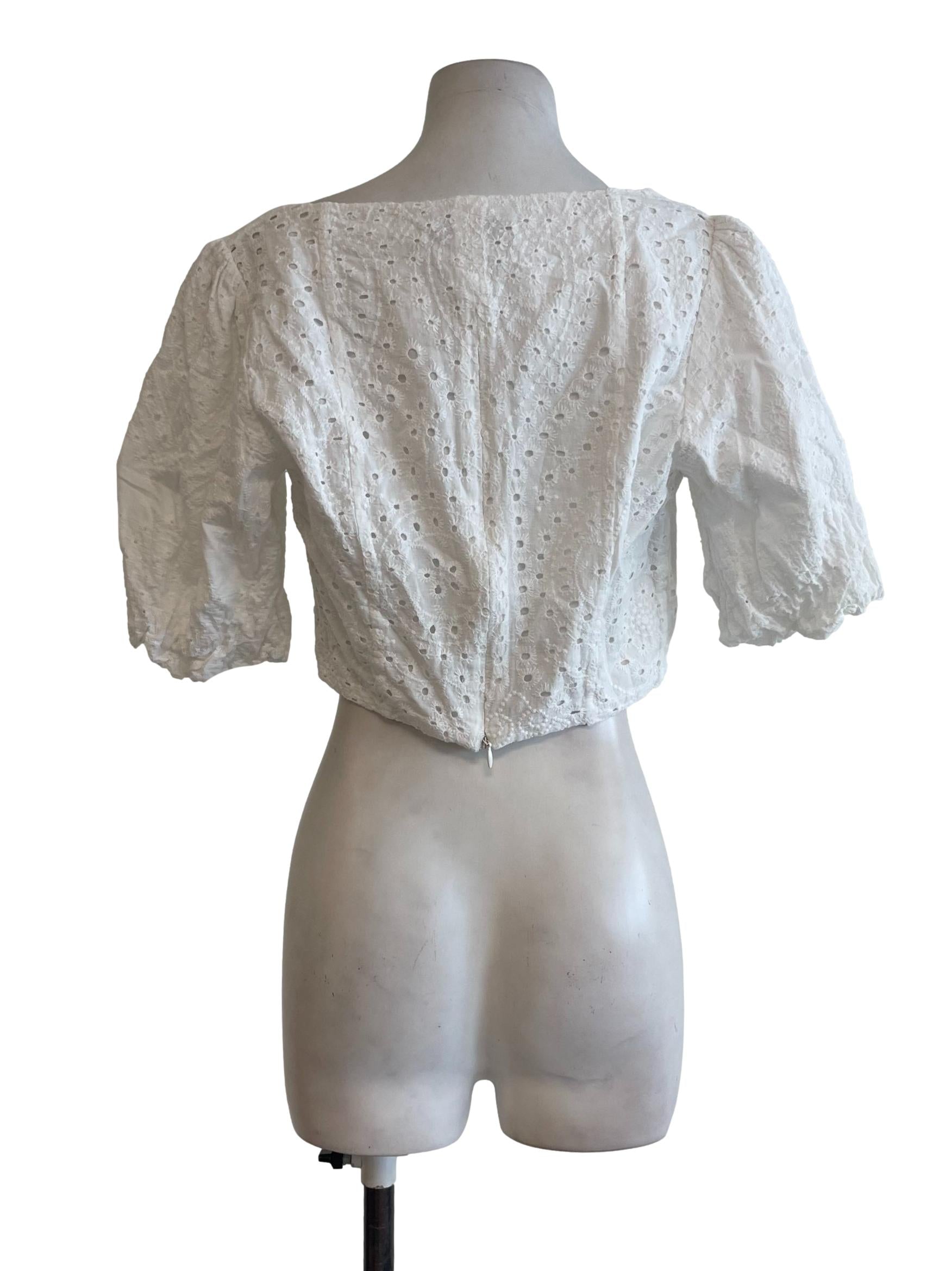Off White Cotton Eyelet Crop Top LB