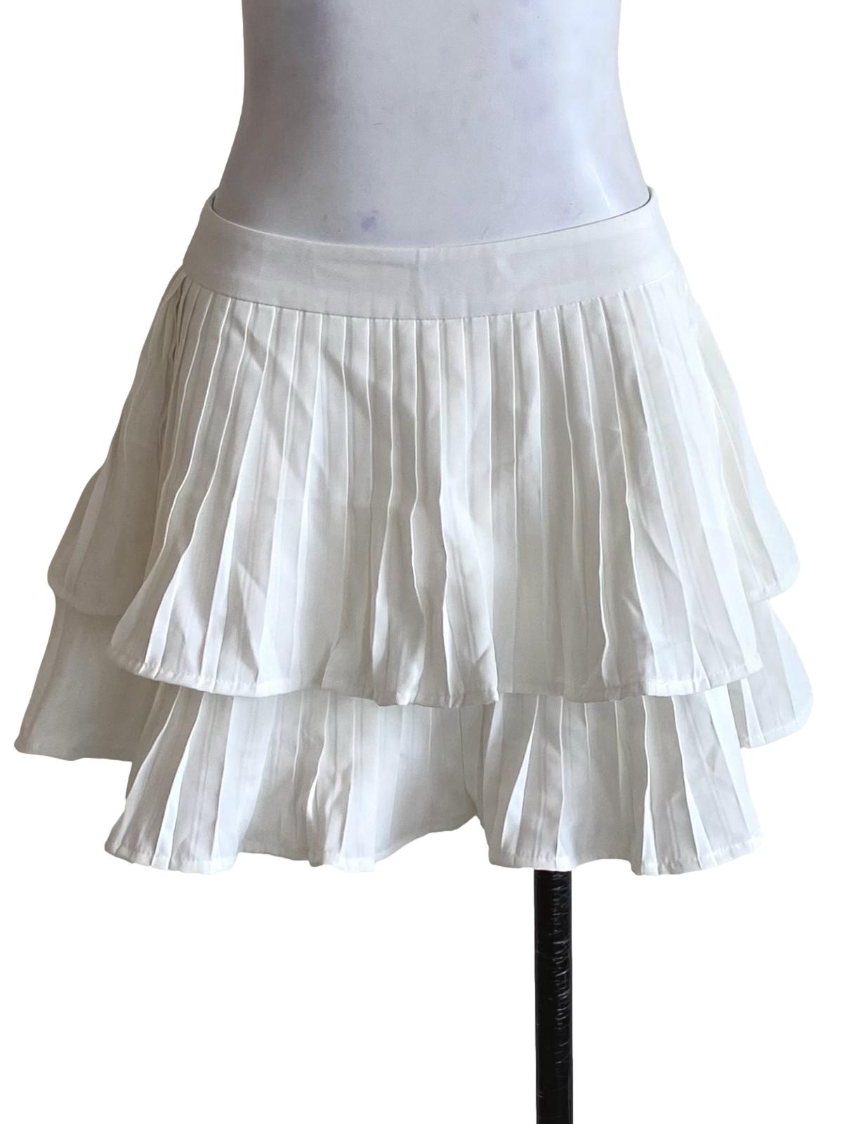 Chiffon White Tiered Pleated Skorts