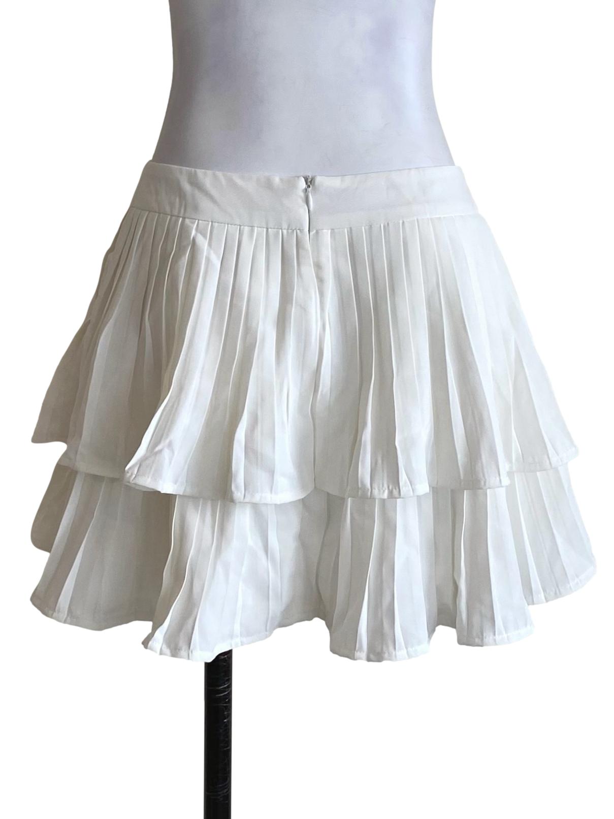 Chiffon White Tiered Pleated Skorts