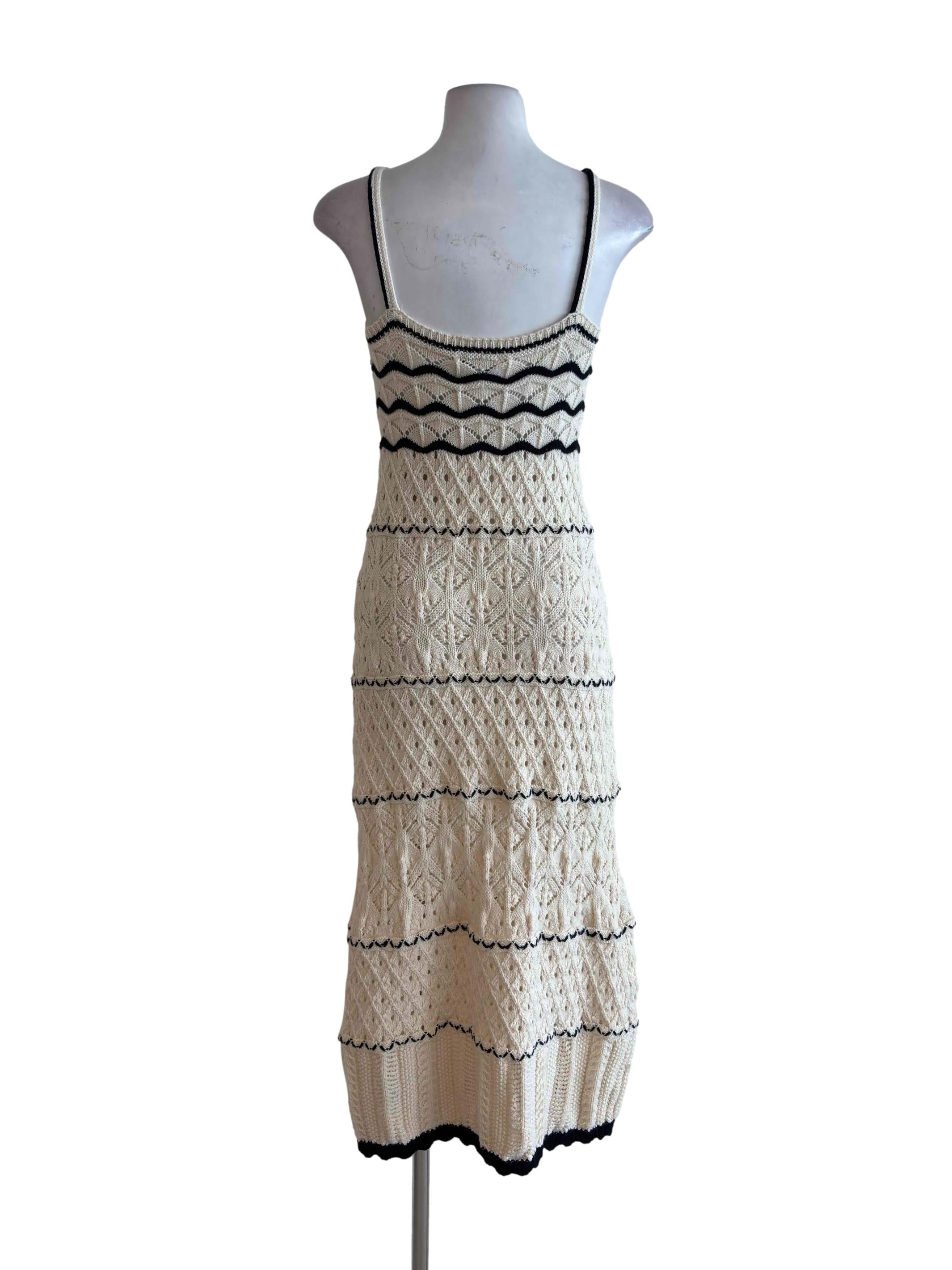 Cream & Black Detail Knitted Dress