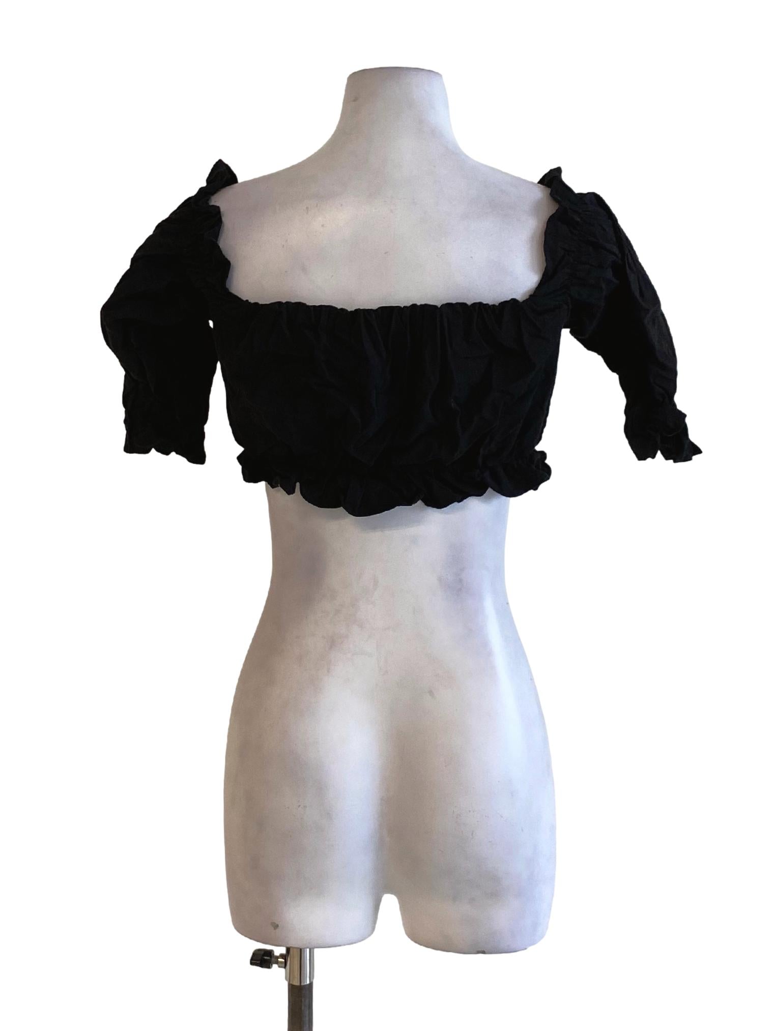Rich Black Ruffle Square Neck Cropped Top YHF