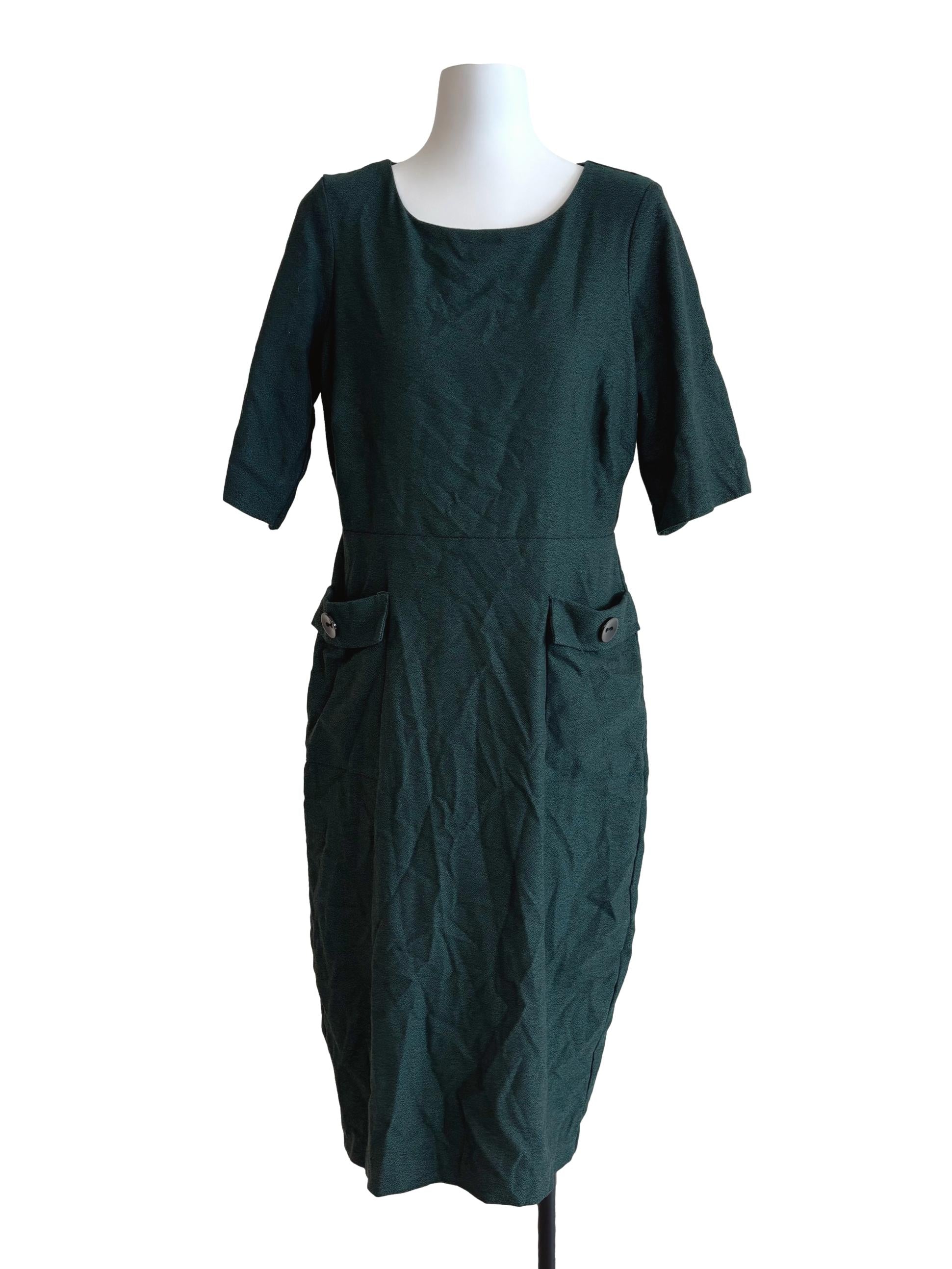 Pine Green Plain Pencil Dress