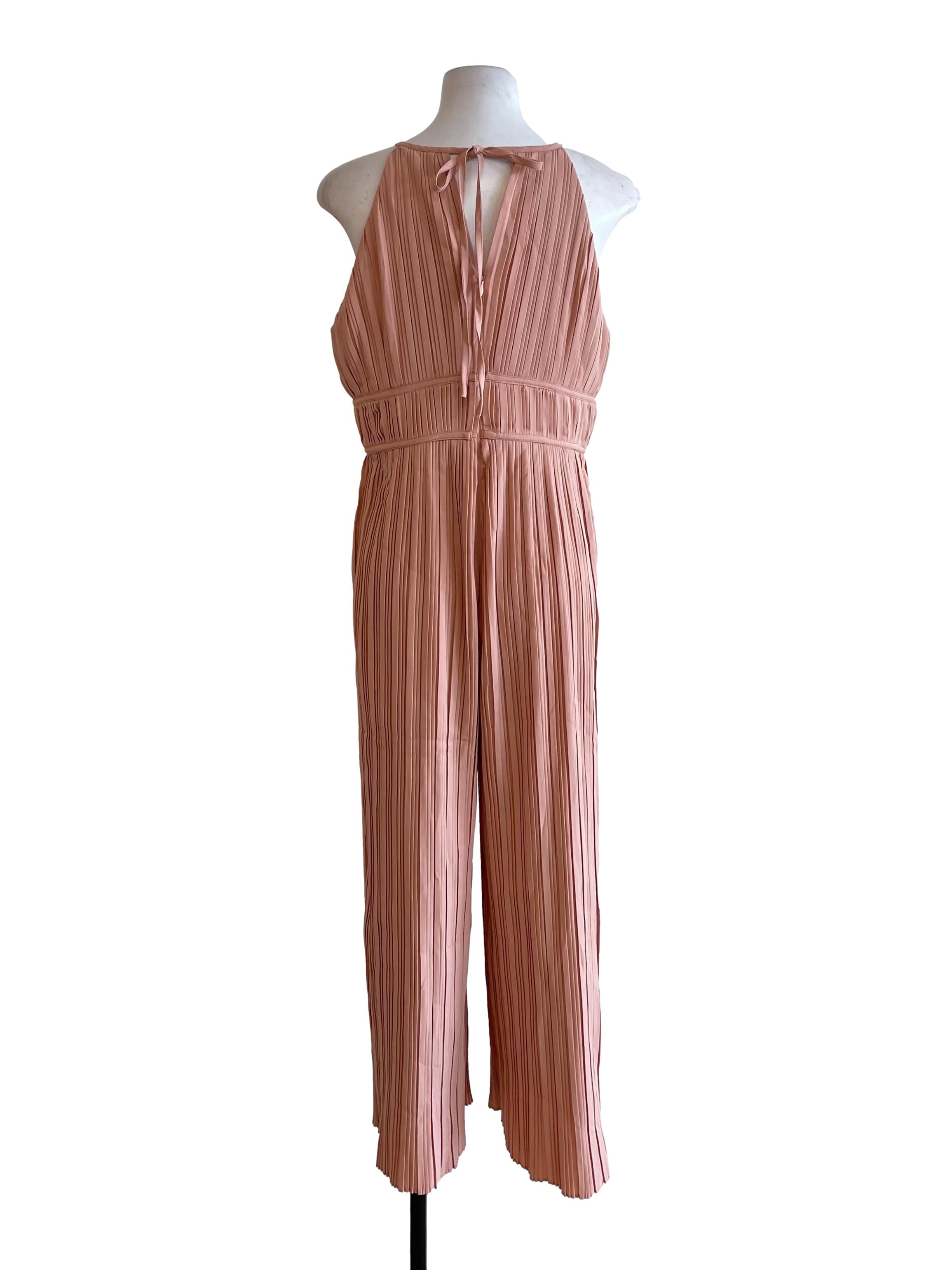 Salmon Accordion Halter Neck Jumpsuit