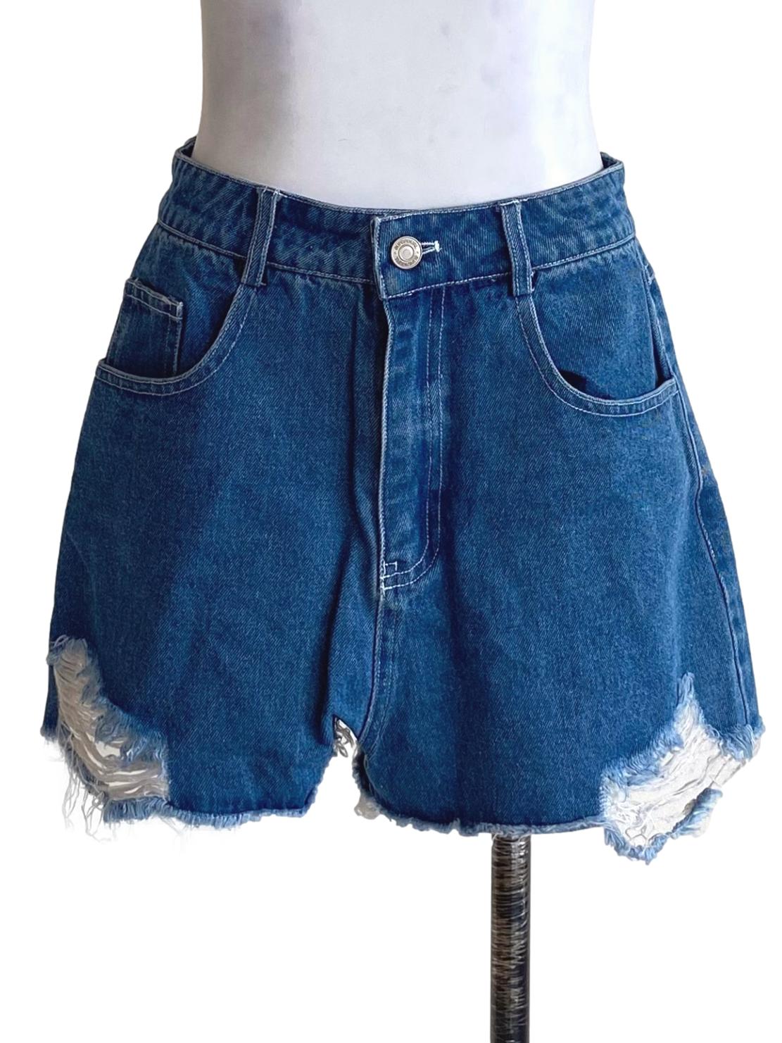 Warm Denim Blue Ripped Short