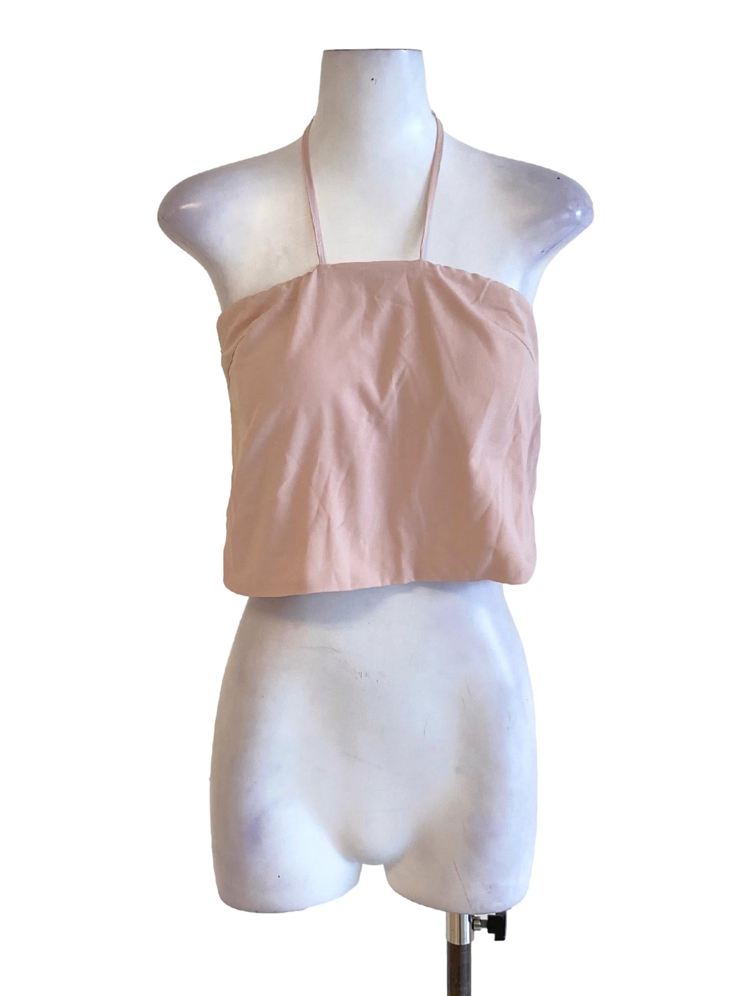 Crepe Pink Halter Neck Cropped Top TTR
