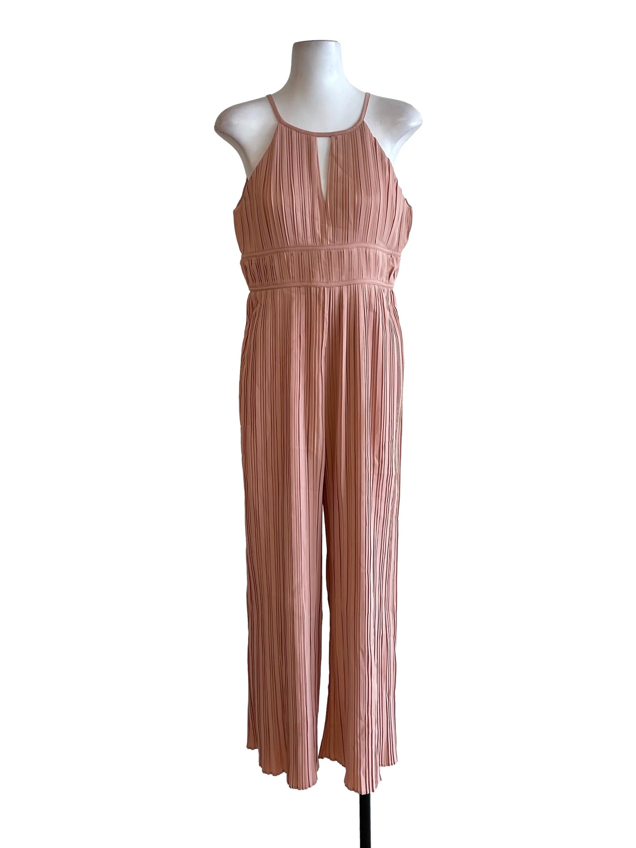 Salmon Accordion Halter Neck Jumpsuit