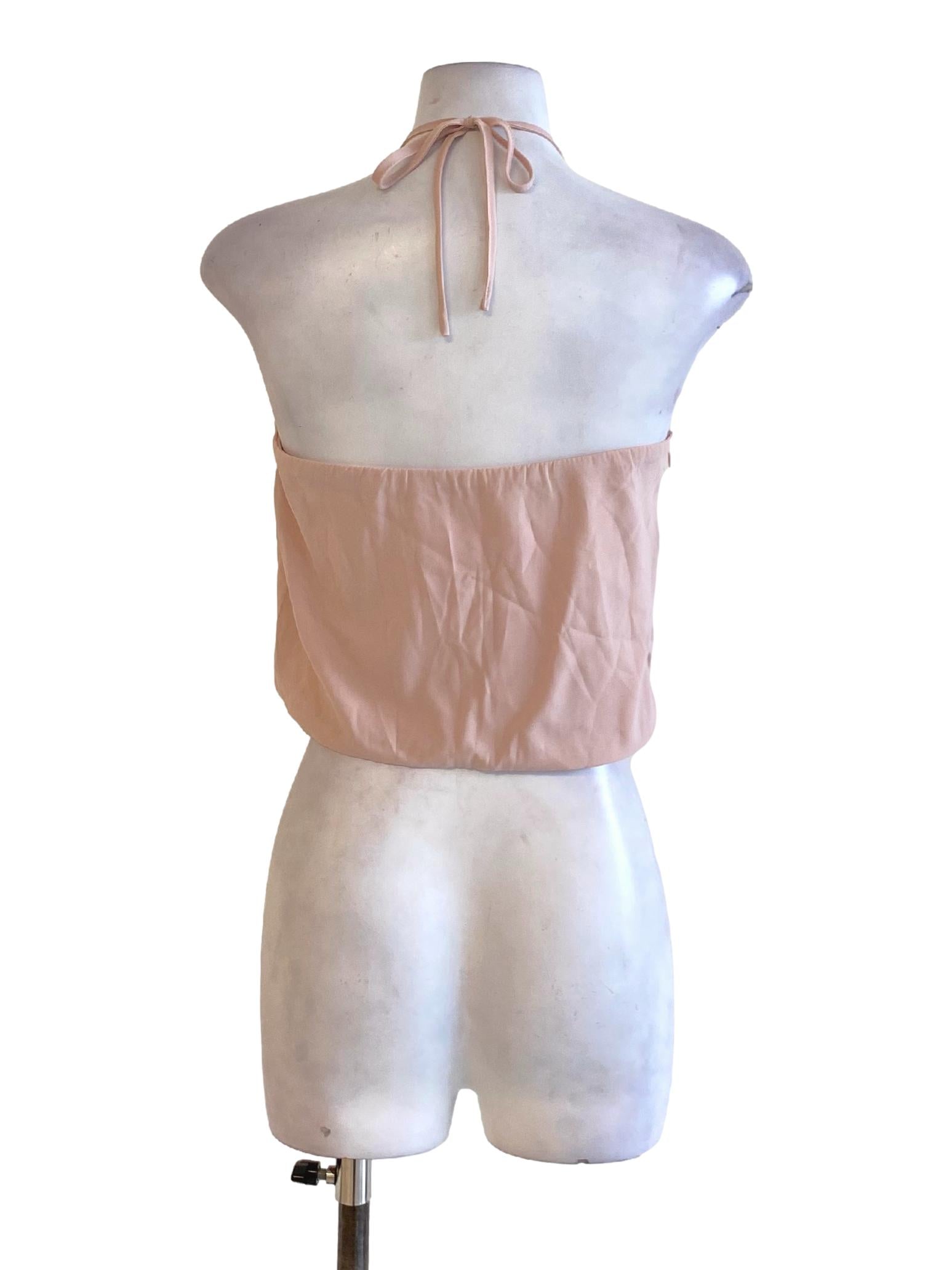 Crepe Pink Halter Neck Cropped Top TTR