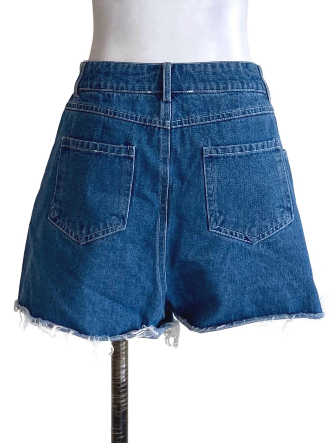 Warm Denim Blue Ripped Short