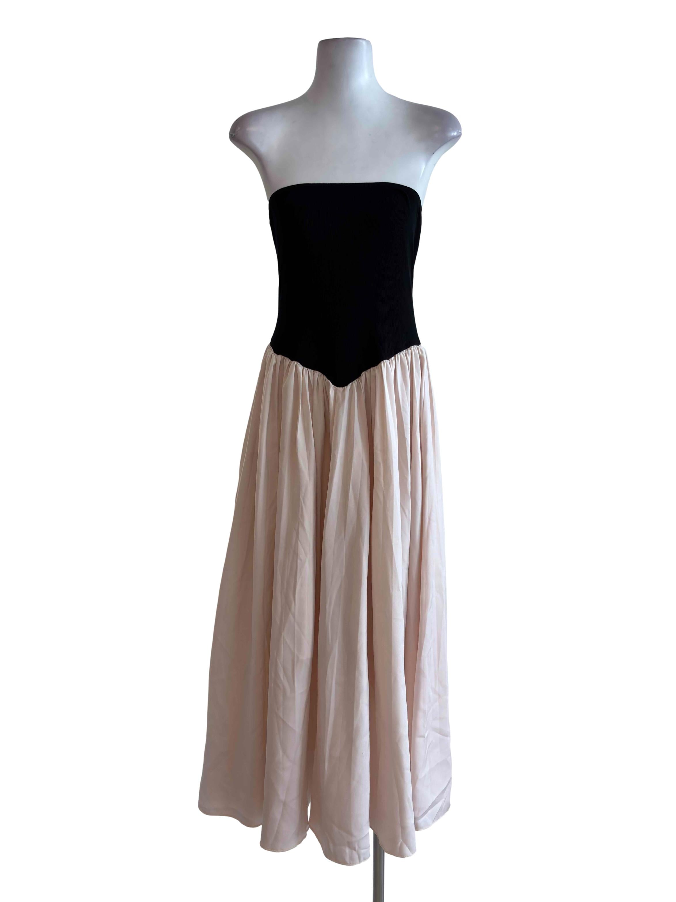 Black & Cream Strapless Flowy Dress