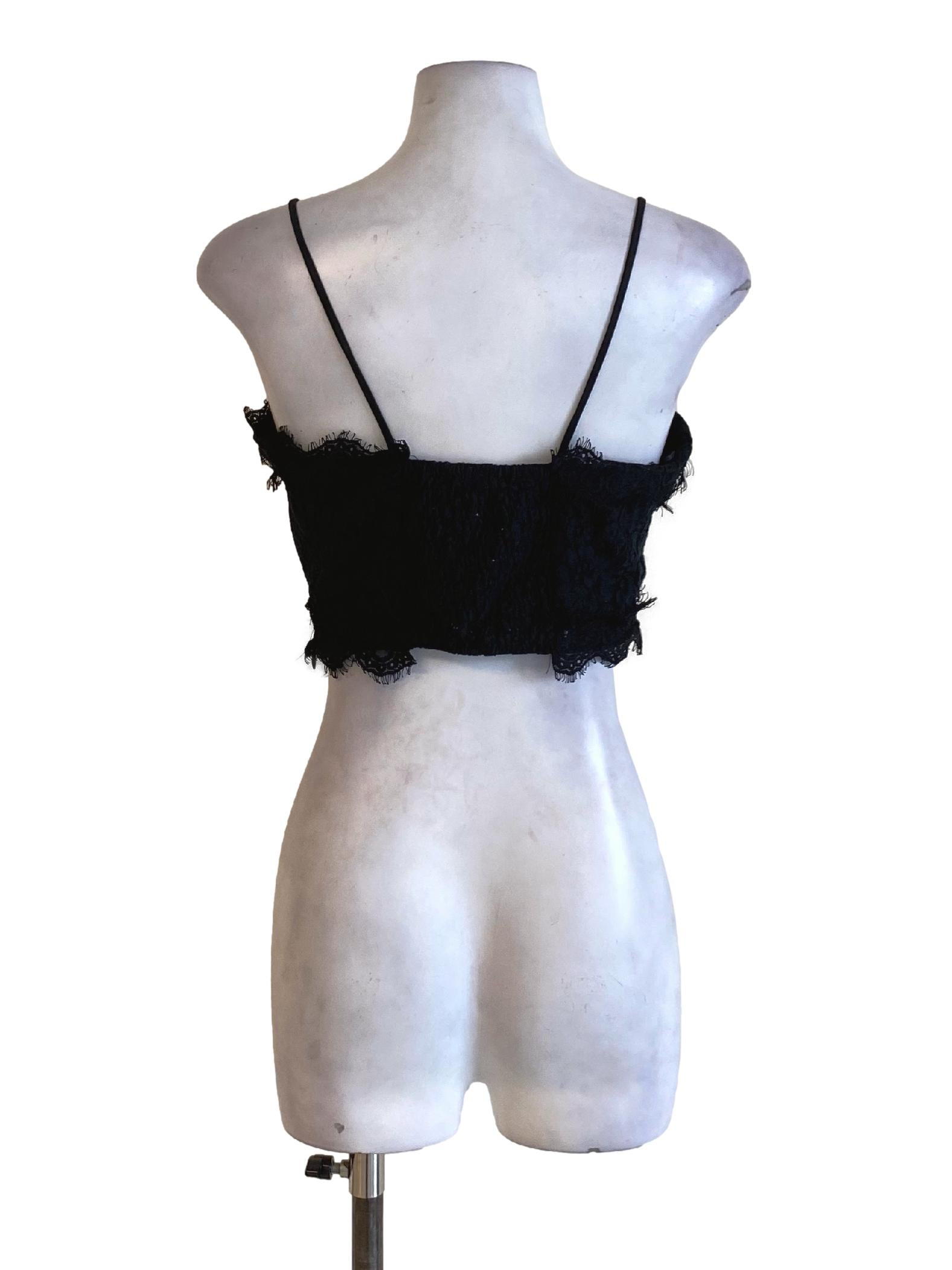 Rich Black Lace Spaghetti Strap Sweetheart Cropped Top