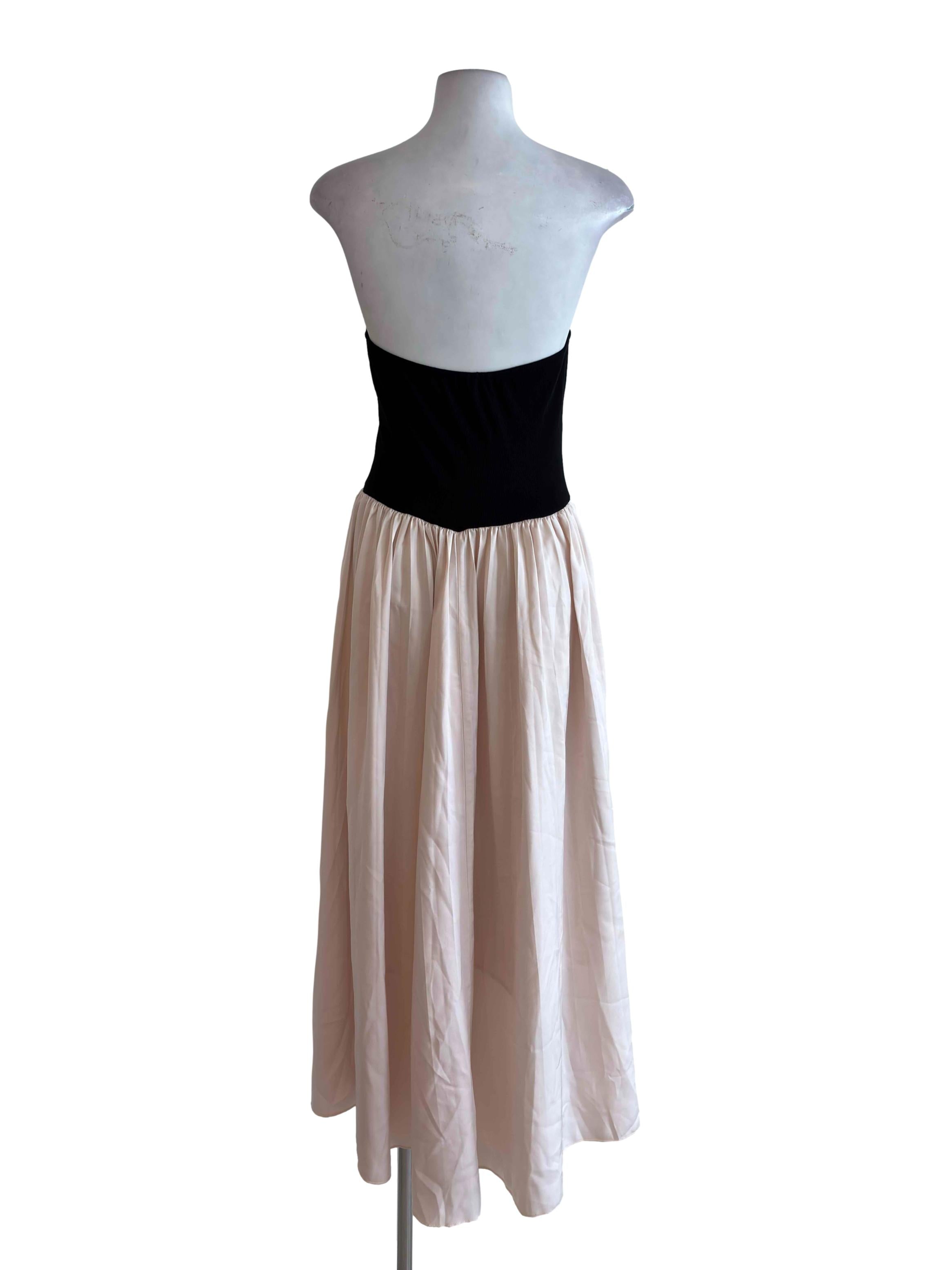 Black & Cream Strapless Flowy Dress