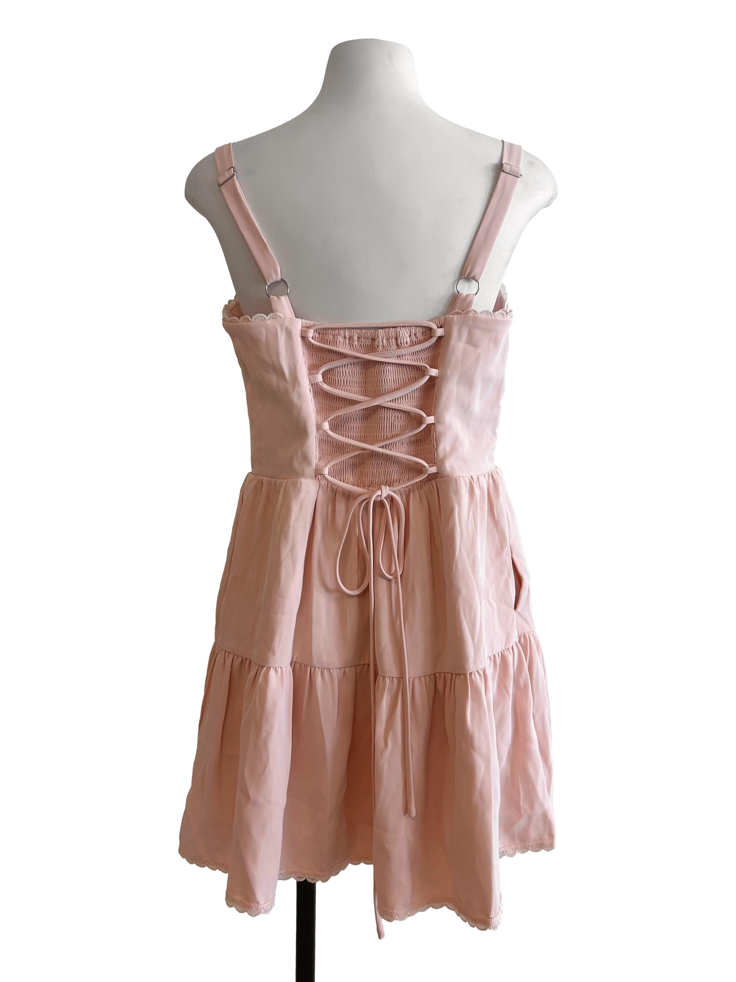 Lemonade Pink Tie Back Ruffled Dress