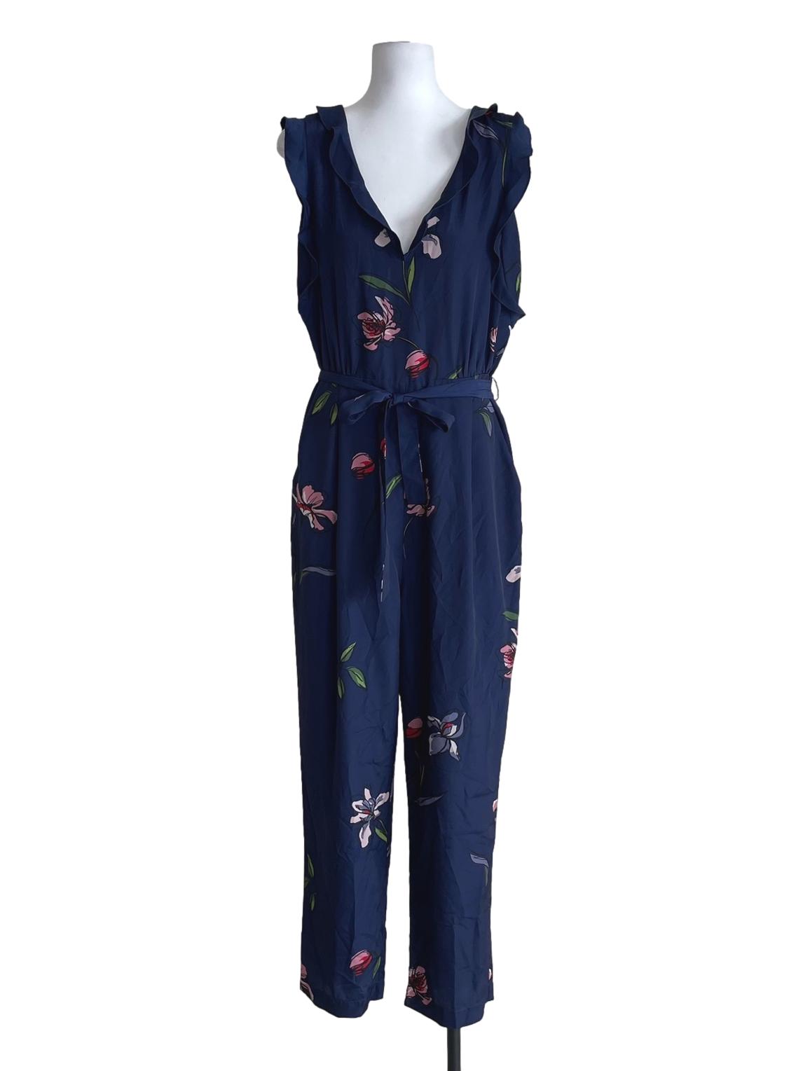 Indigo Blue Floral Sleeveless Jumpsuit