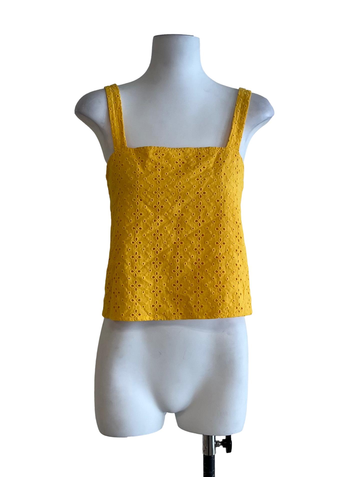 Canary Yellow Square Neckline Sleeveless Top
