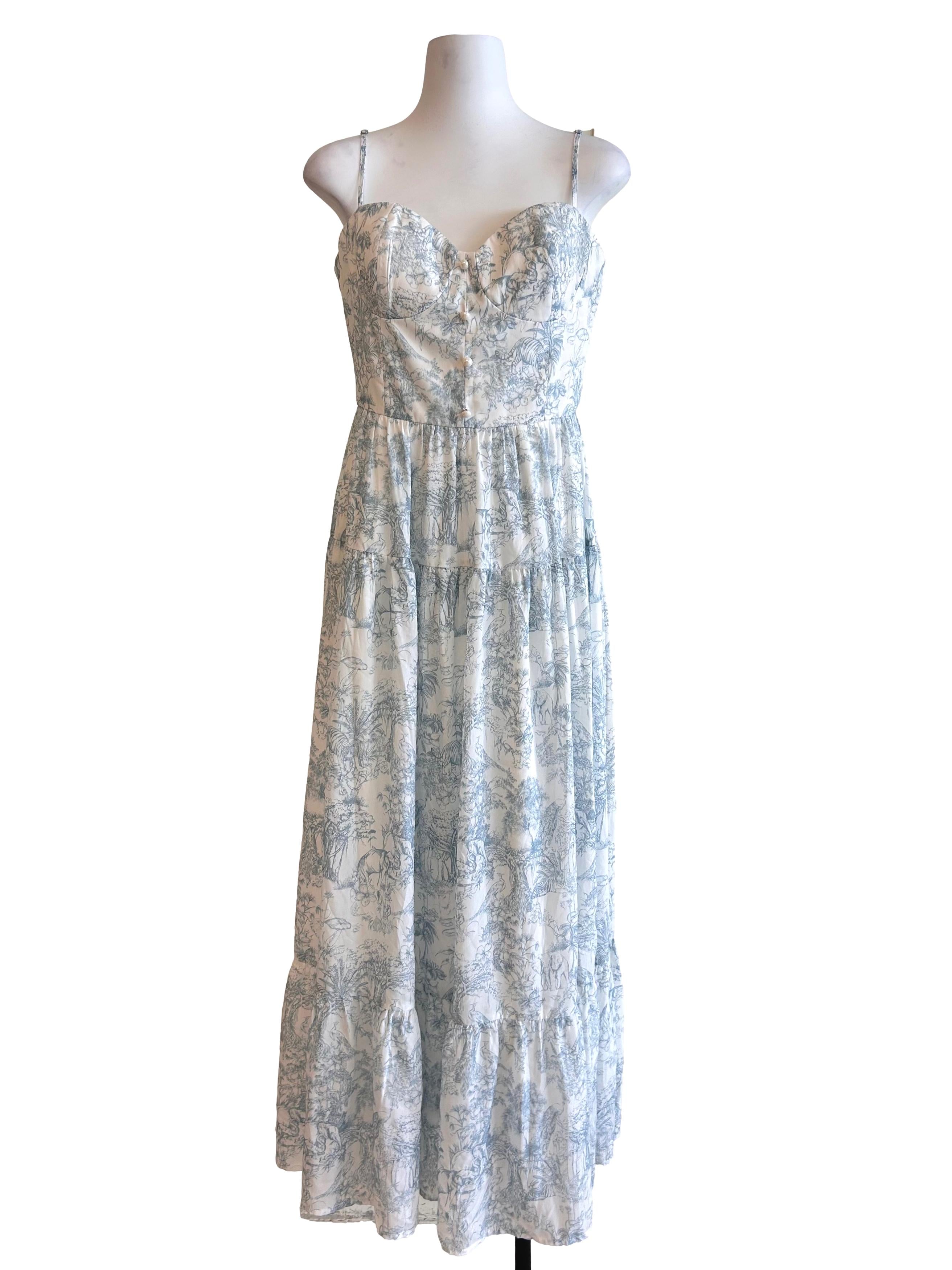White Blue Prints Sweetheart Dress