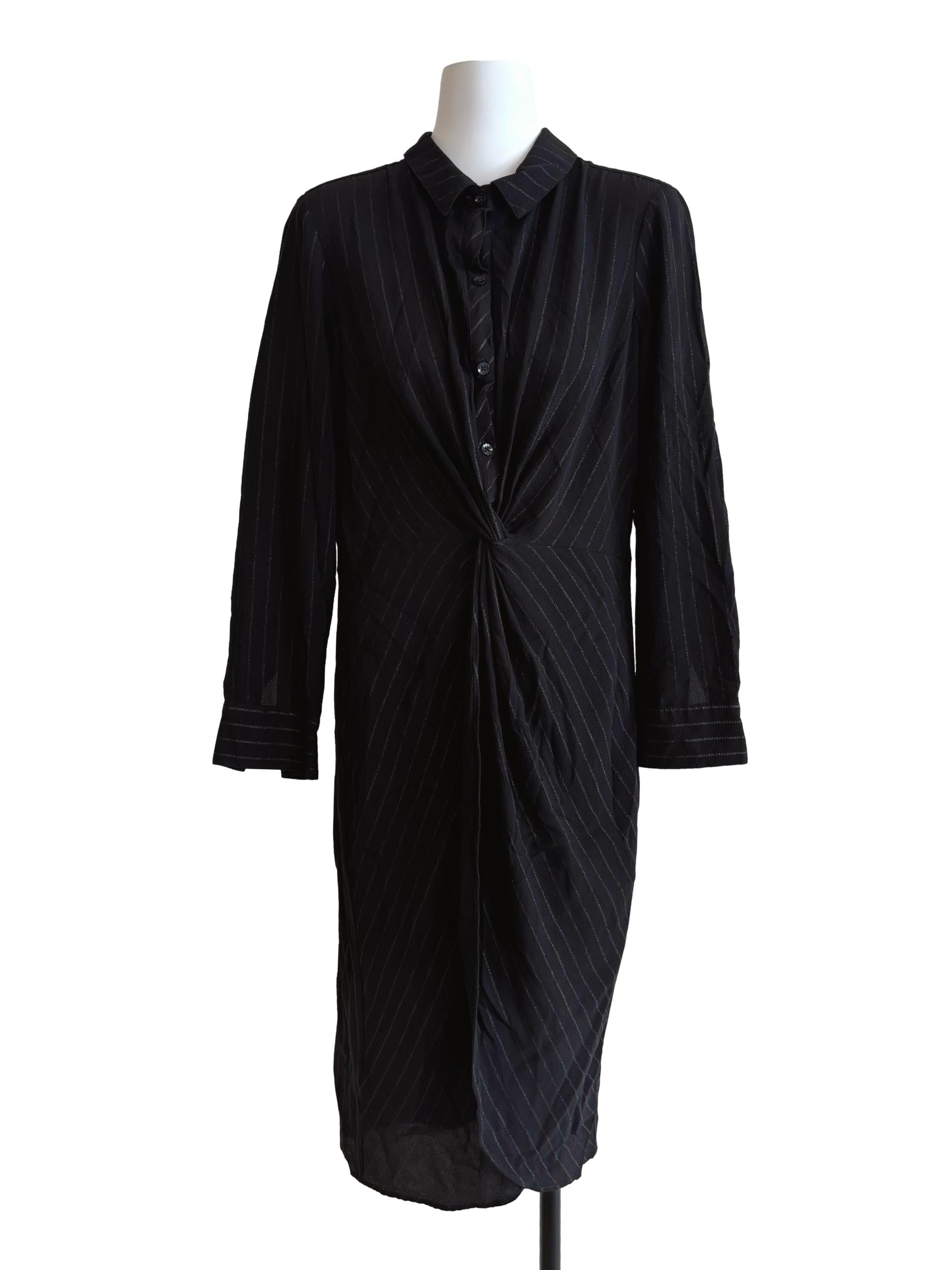 Charcoal Black Striped Front Twist Dress