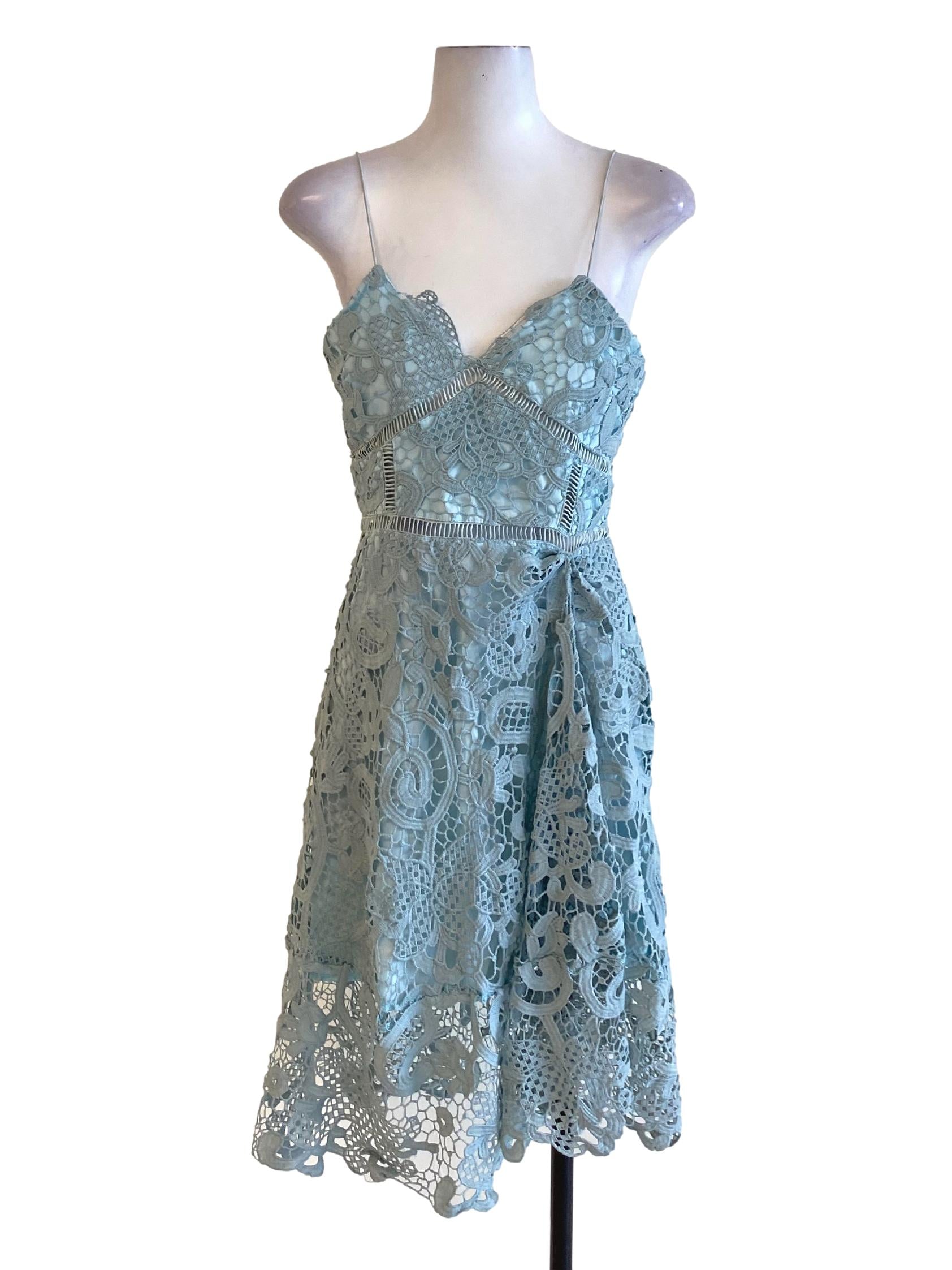 Stone Blue Floral Lace Spaghetti Strap Babydoll Dress