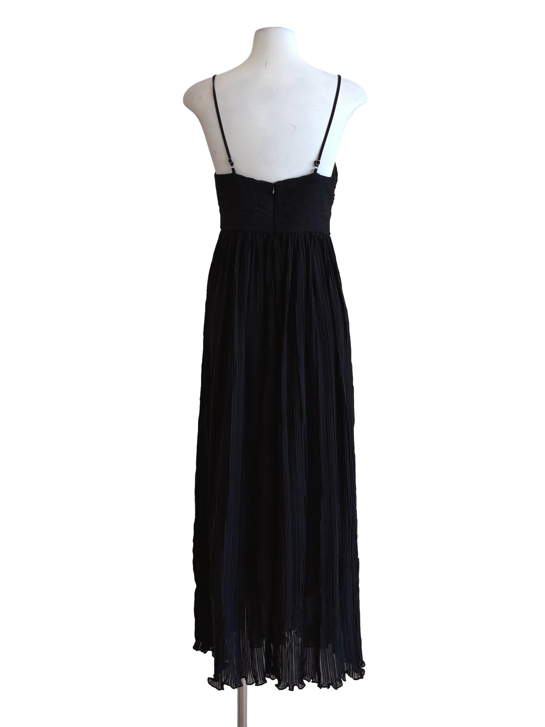 Rich Black Spaghetti Strap Pleated Dress