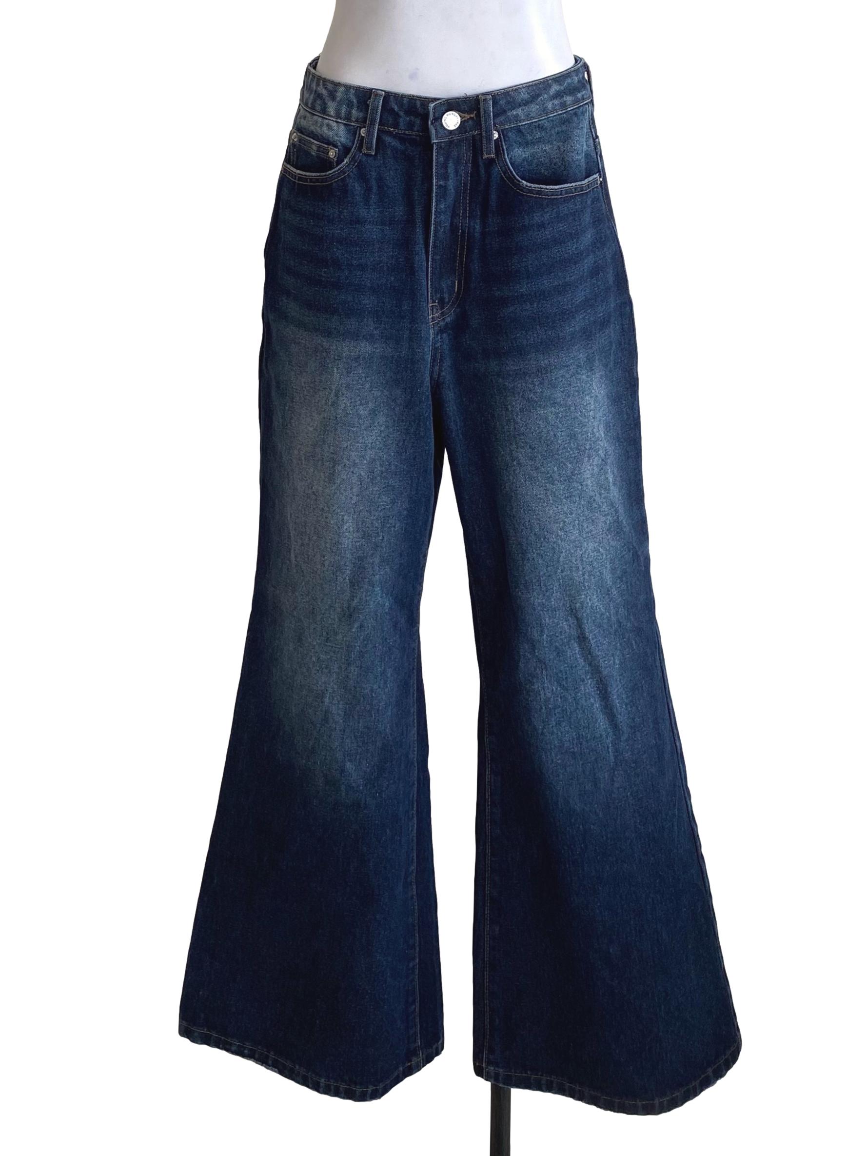 Dark Clear Denim Blue Flare Jeans YHF