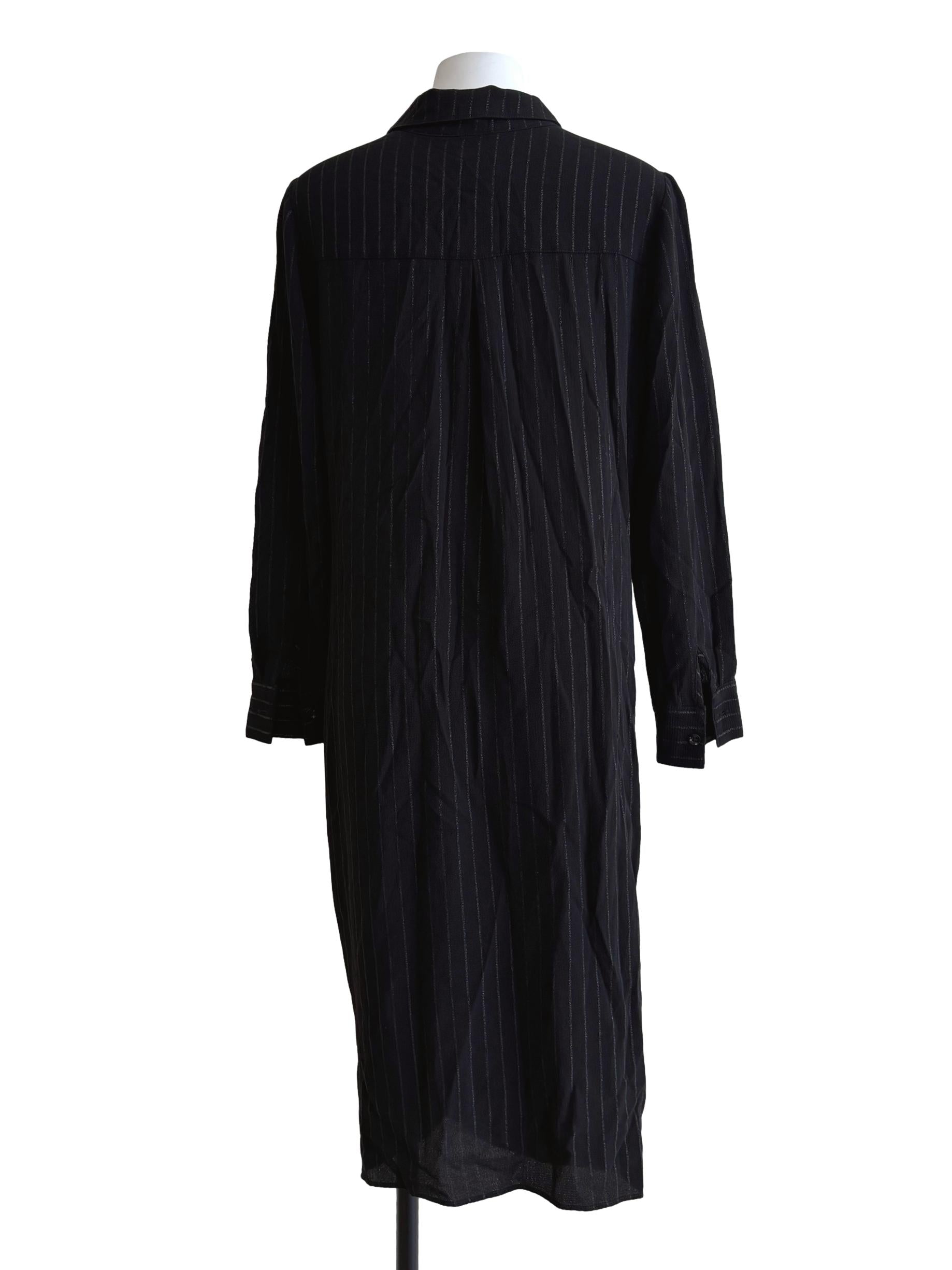 Charcoal Black Striped Front Twist Dress