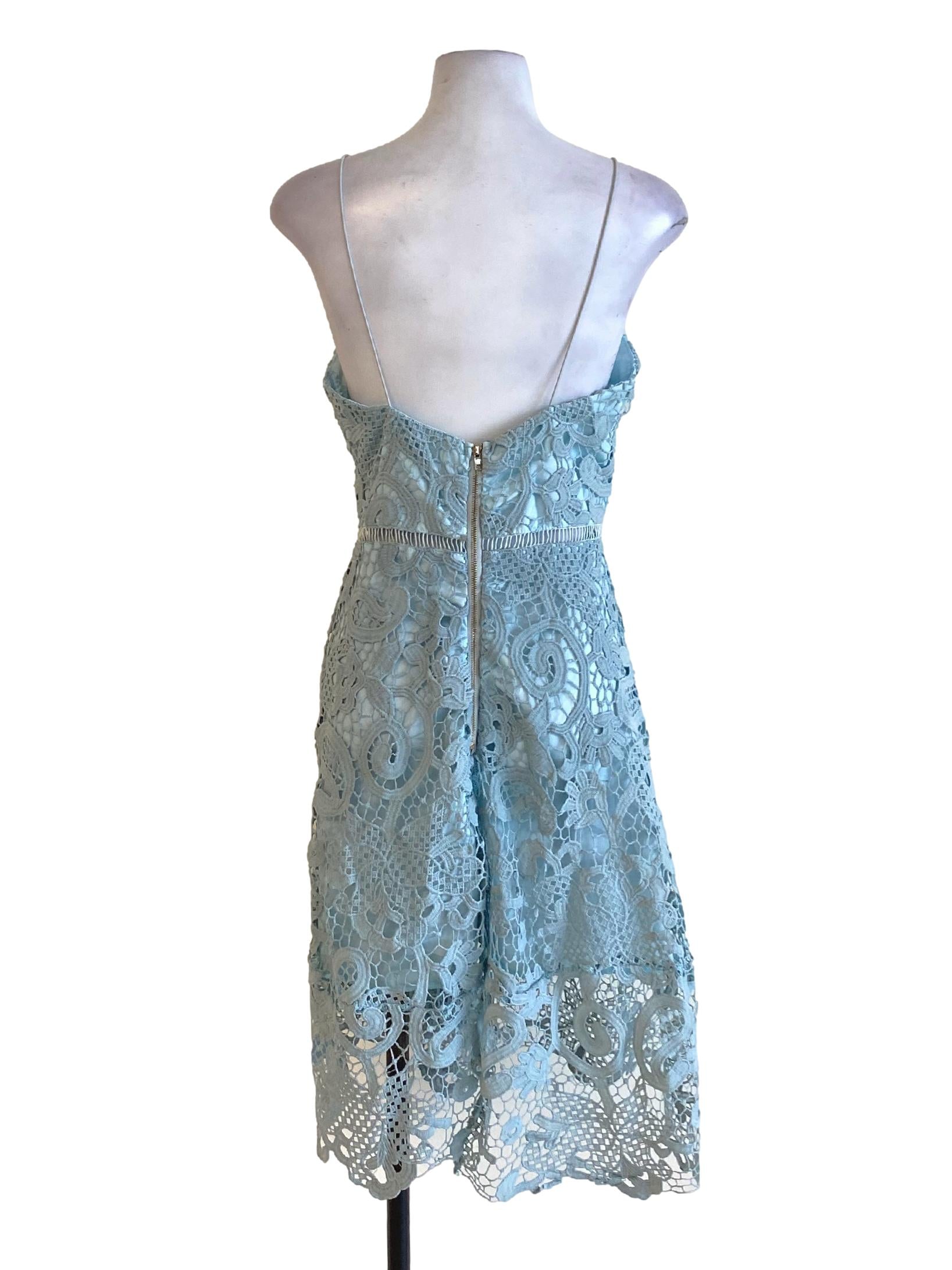 Stone Blue Floral Lace Spaghetti Strap Babydoll Dress