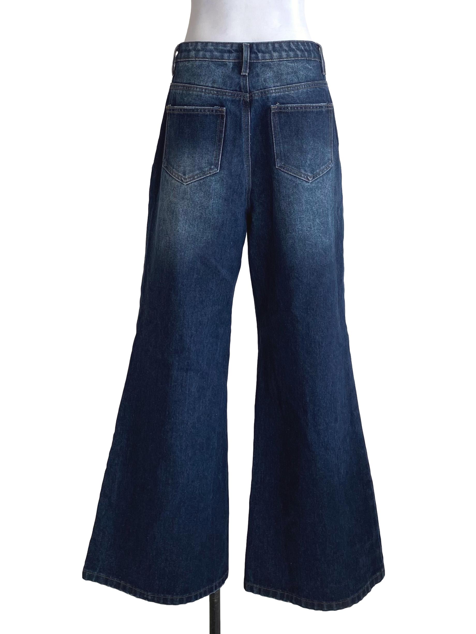 Dark Clear Denim Blue Flare Jeans YHF