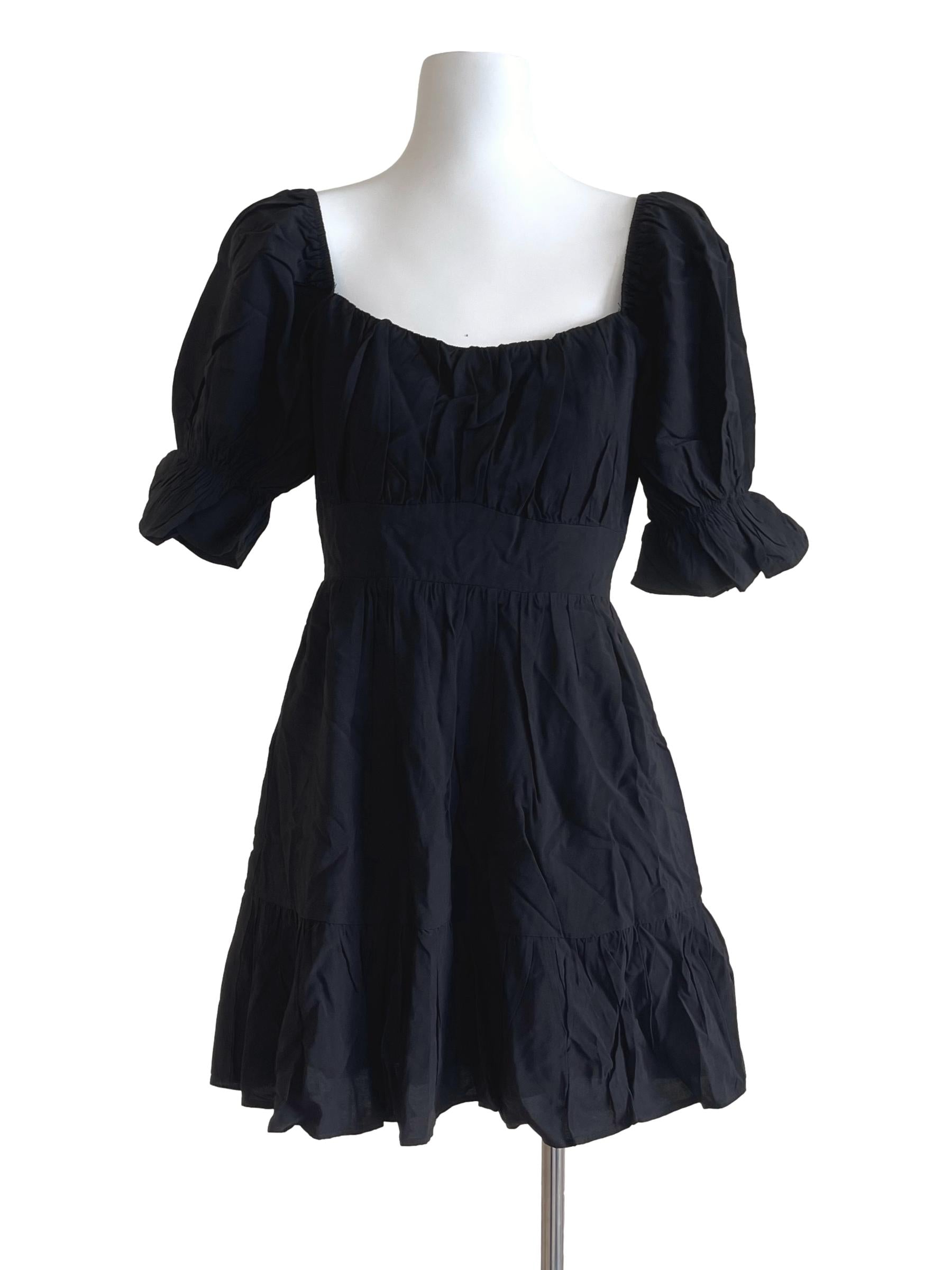 Black Puffed Mini Dress YHF