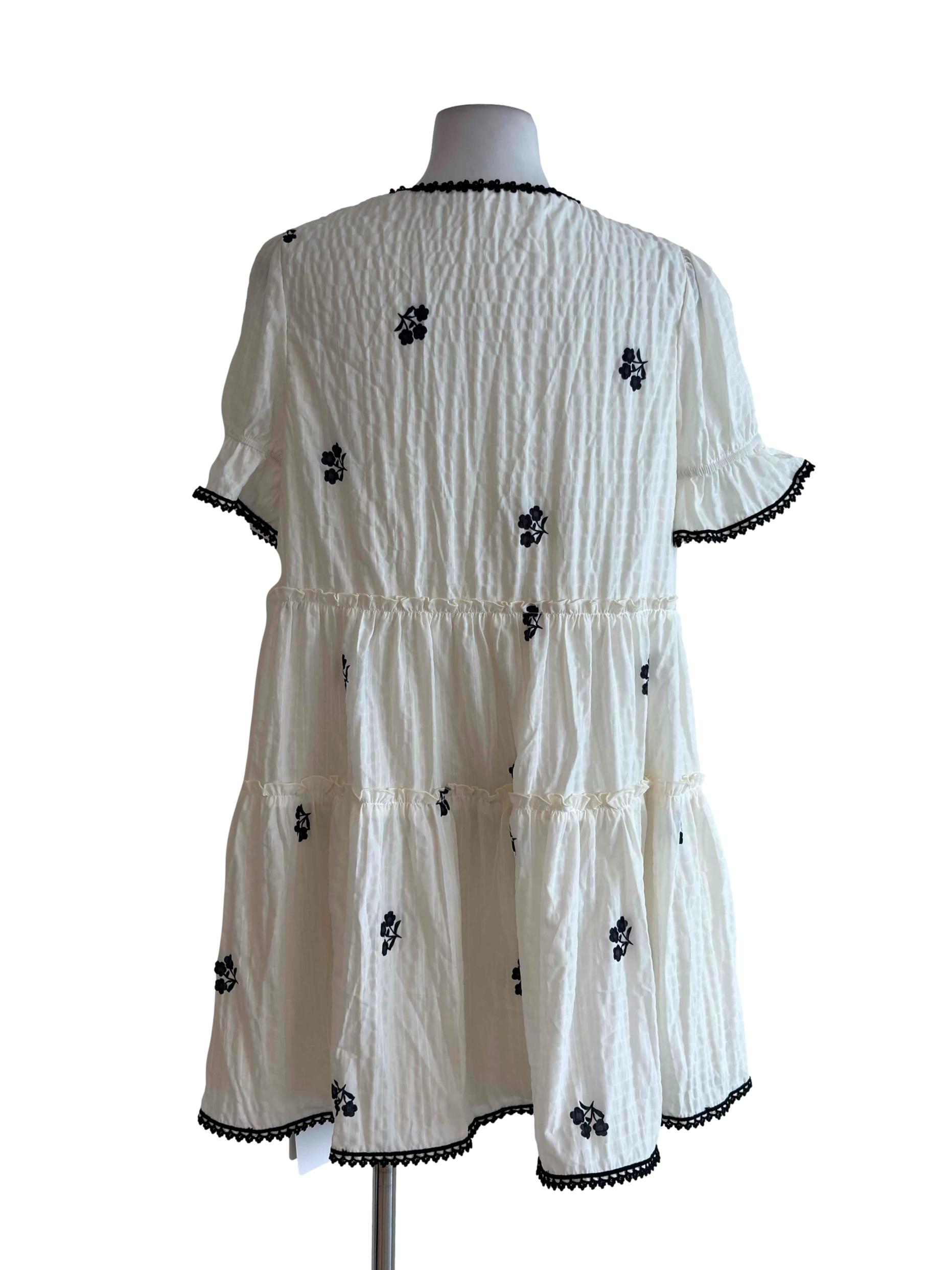 Cream Black Floral Puff Sleeve Mini Dress