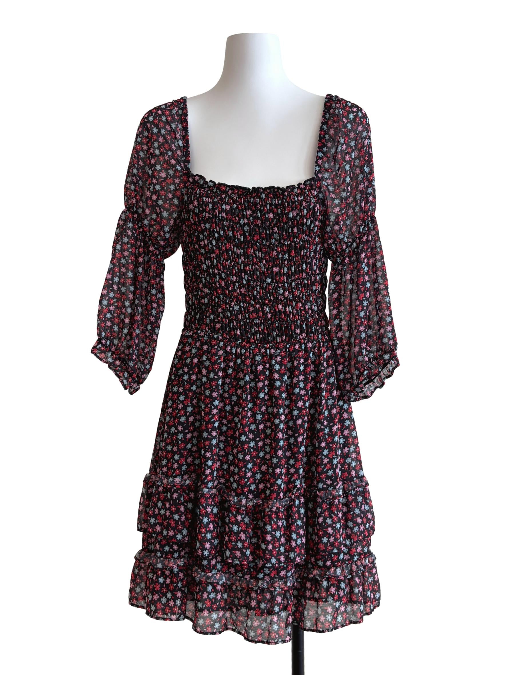 Jet Black Floral Flare Dress
