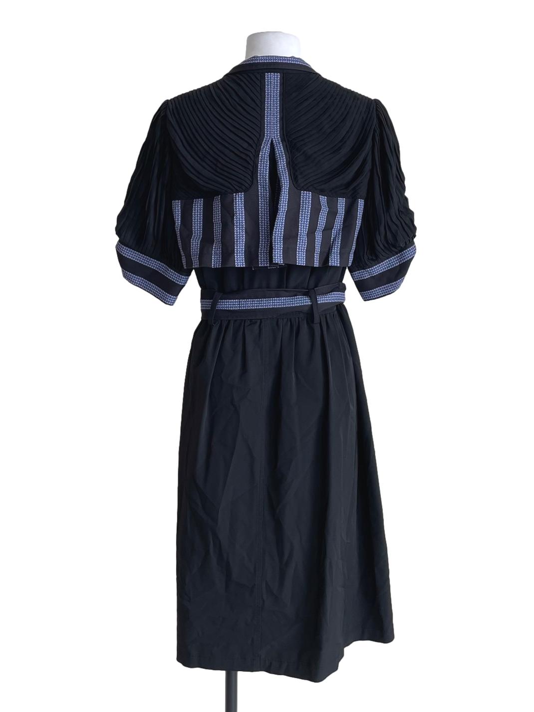 Black Pleated Trace Print Shirt Dress
