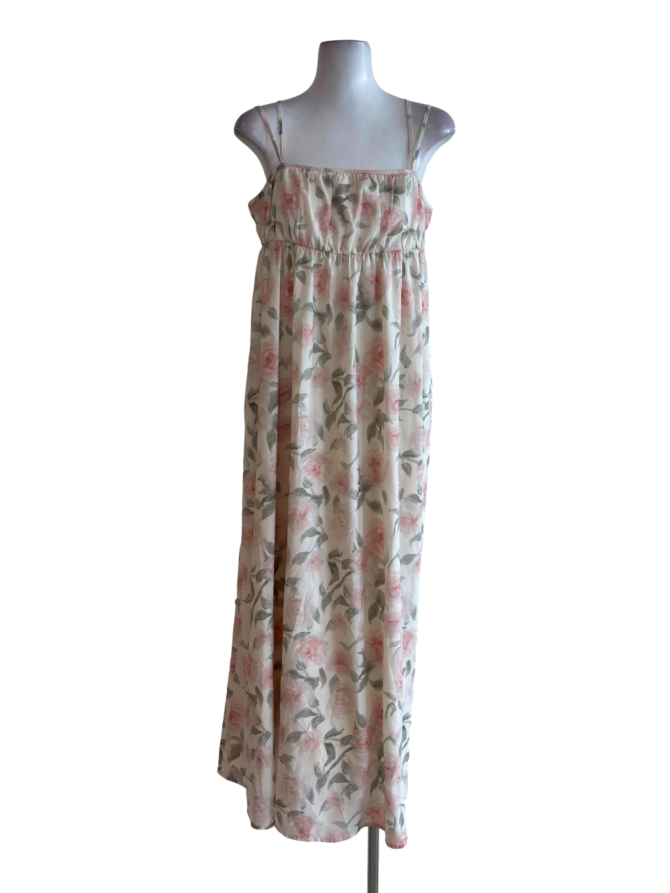 Cream Floral Double Strap Maxi Dress