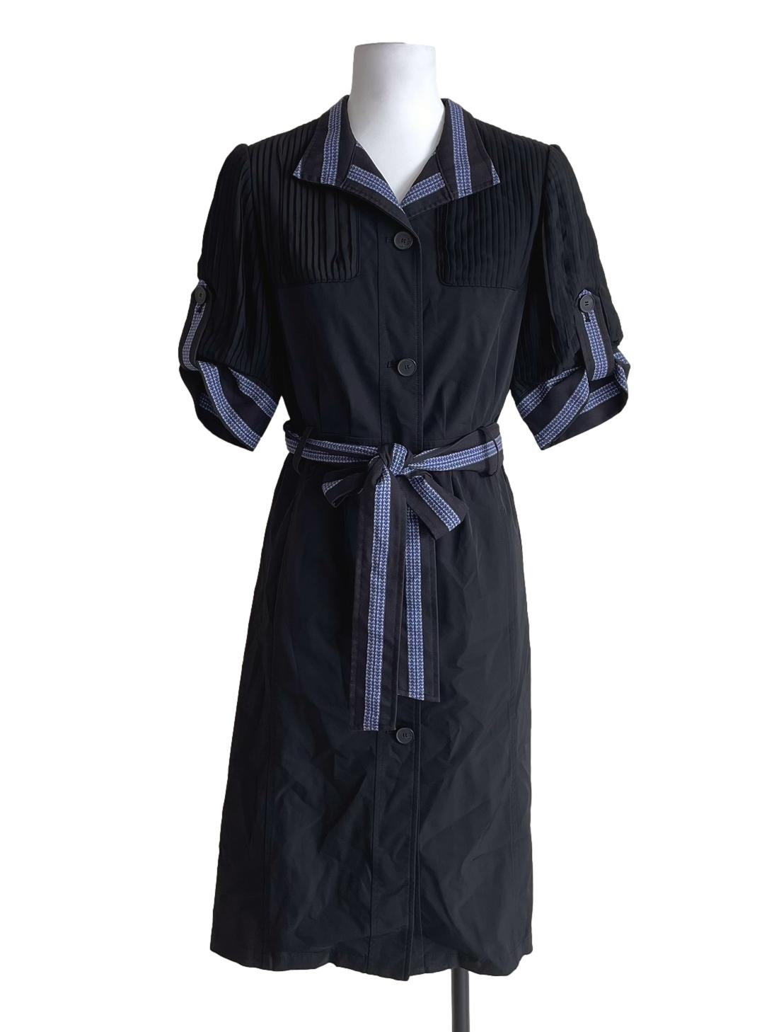 Black Pleated Trace Print Shirt Dress