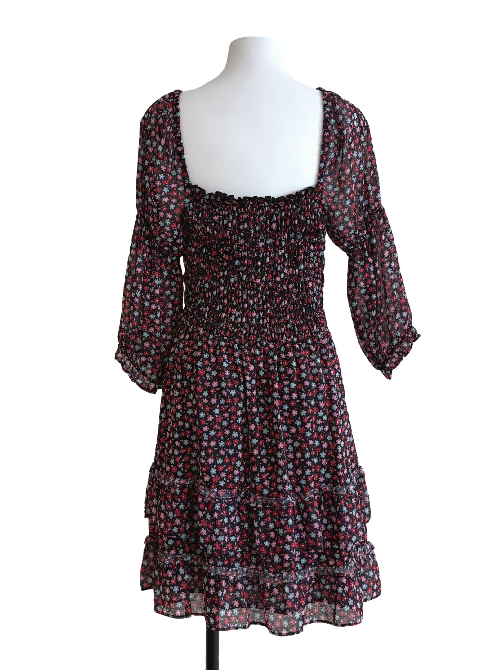 Jet Black Floral Flare Dress