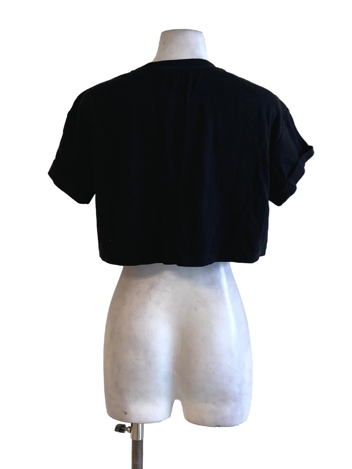 Jade Black Round Neck Rolled Up Sleeve Cropped Shirt