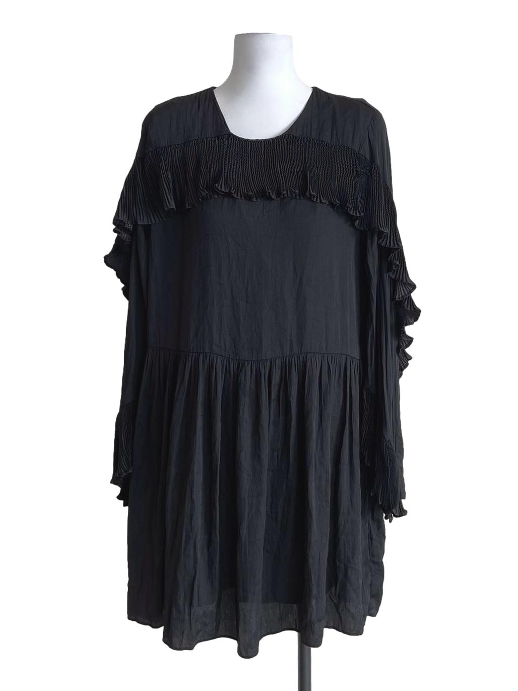 Black Wavy Accordion Tiered Dress
