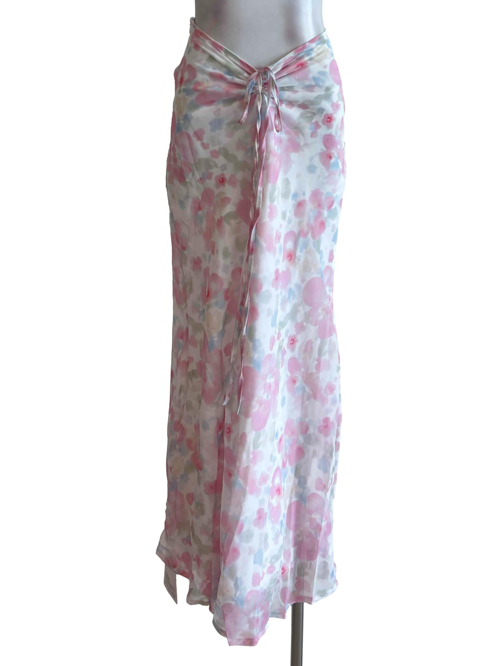 White Pink Floral Ribbon Sheer Skirt