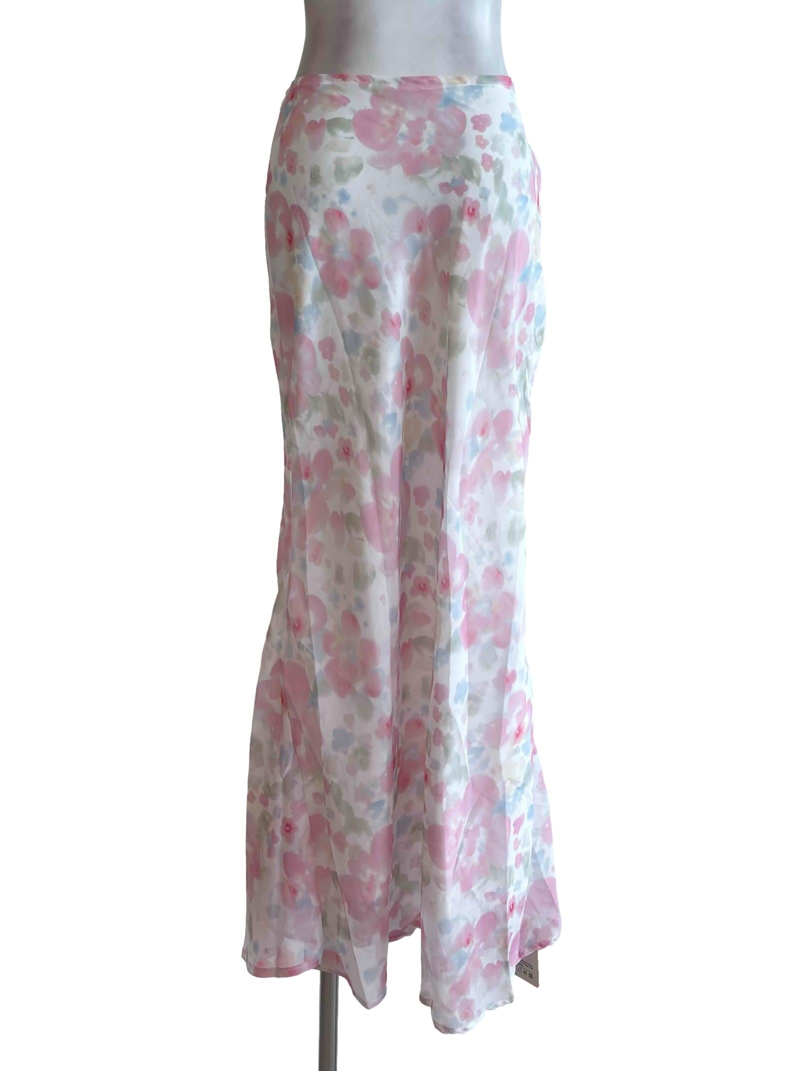 White Pink Floral Ribbon Sheer Skirt