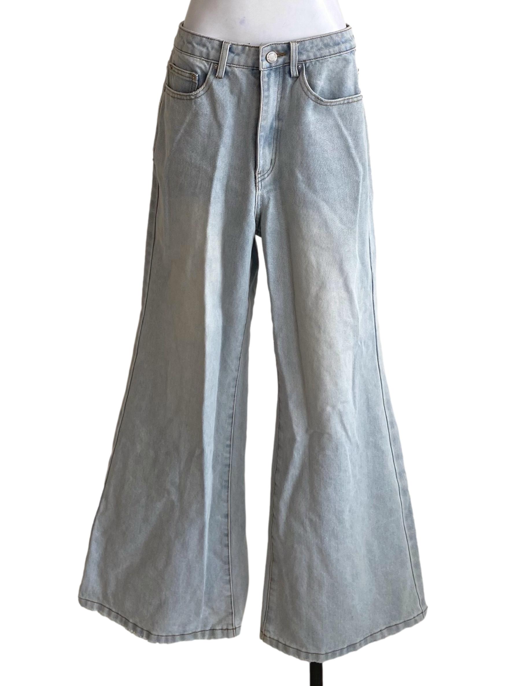 Light Baby Blue Denim Flare Jeans YHF