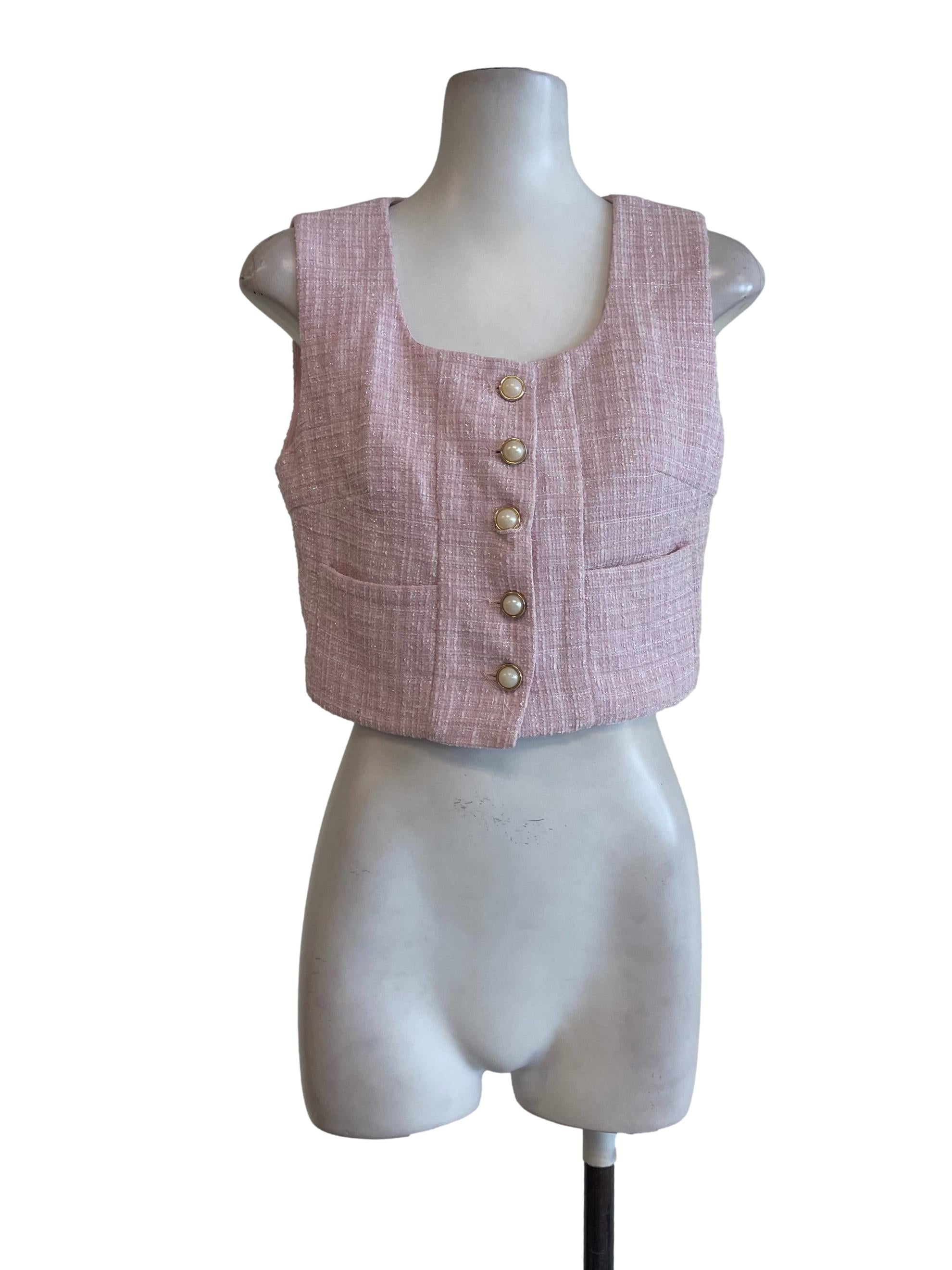 Pink Tweed Fancy Buttons Top