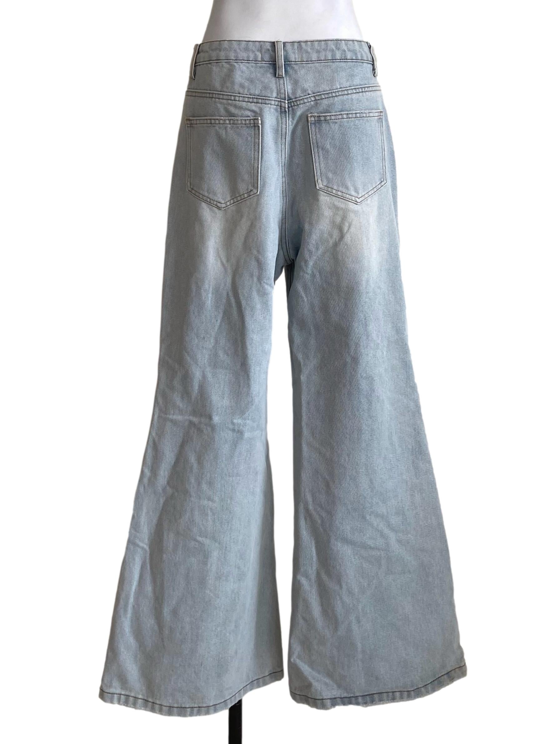 Light Baby Blue Denim Flare Jeans YHF