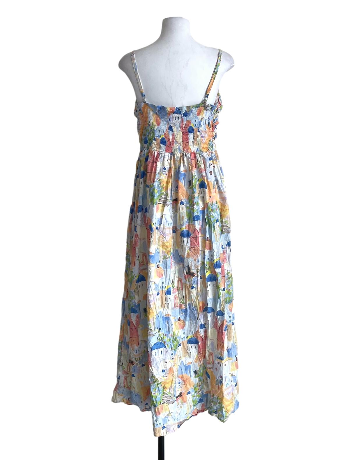 Light Blue & Yellow Painting Draped Cami Dress