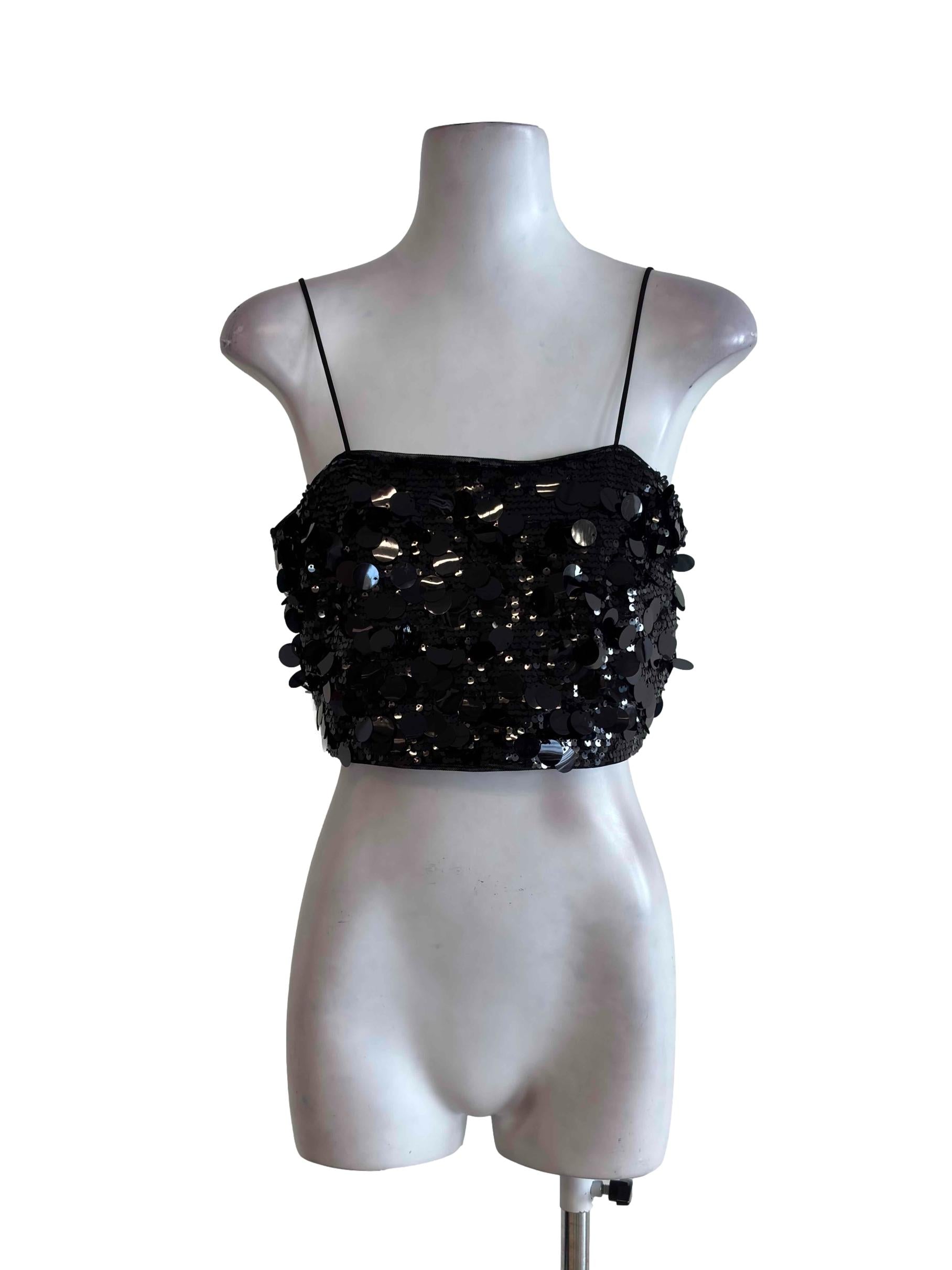 Black Sequin Disc Cropped Top