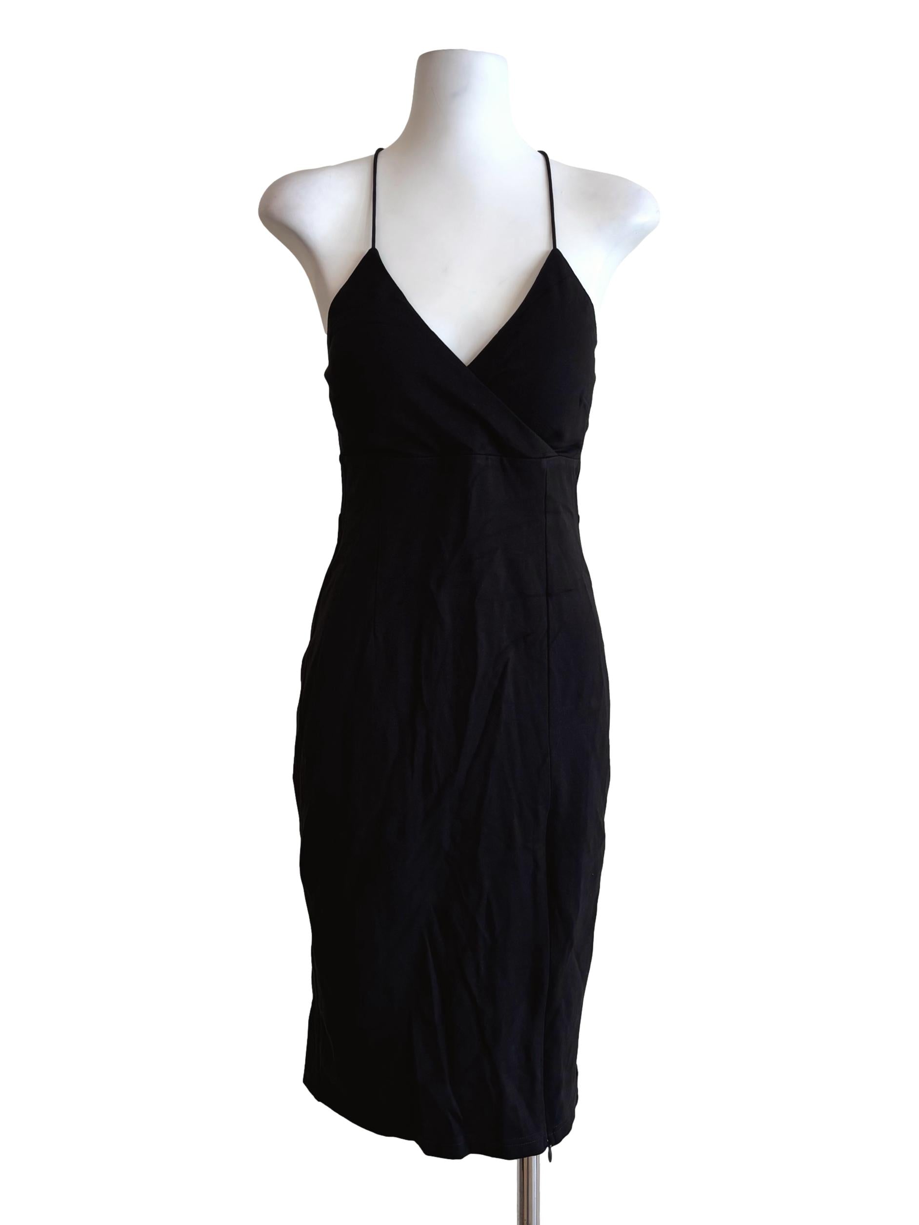Soft Black Surplice Back Cross Bodycon Dress