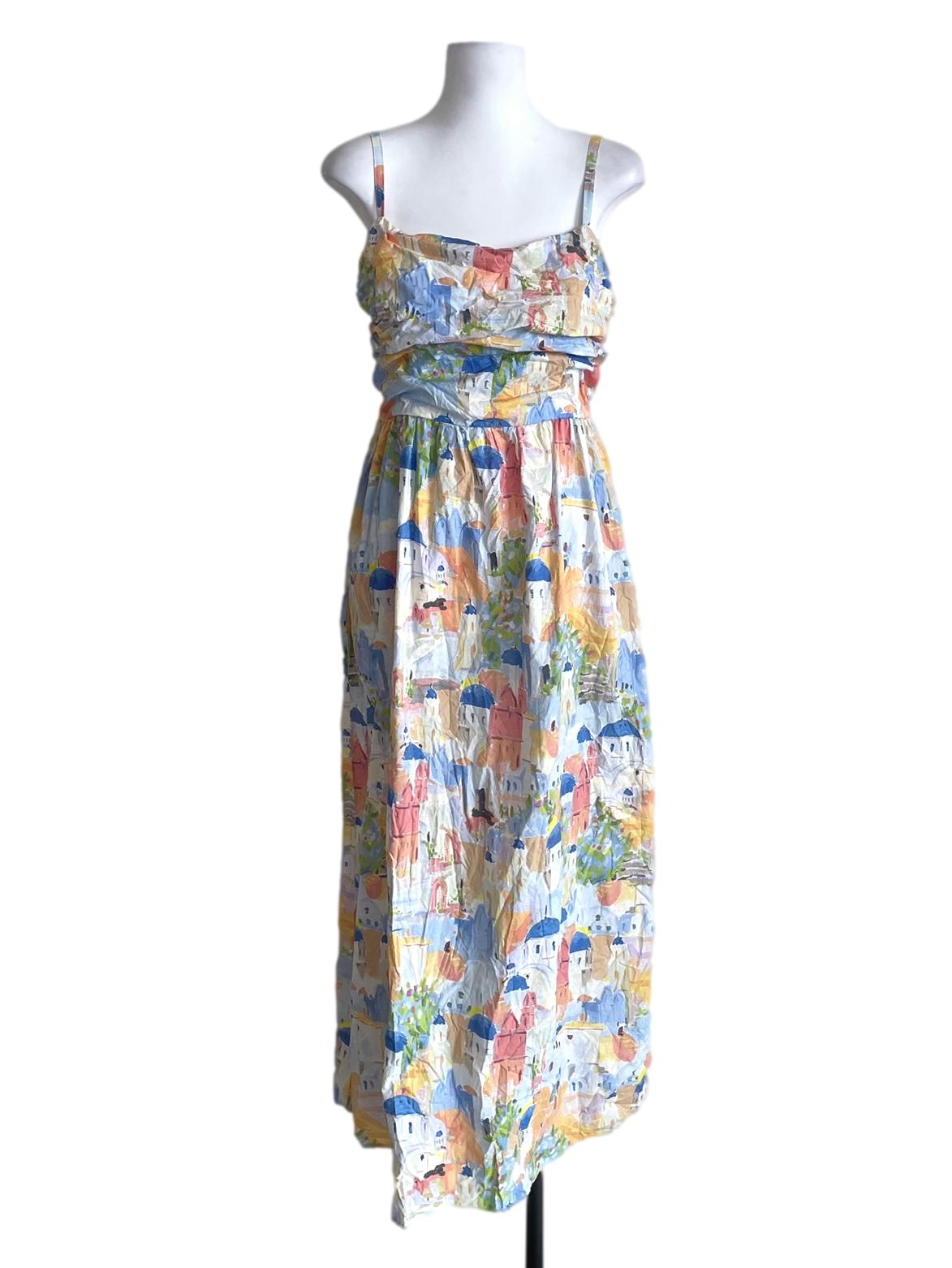 Light Blue & Yellow Painting Draped Cami Dress