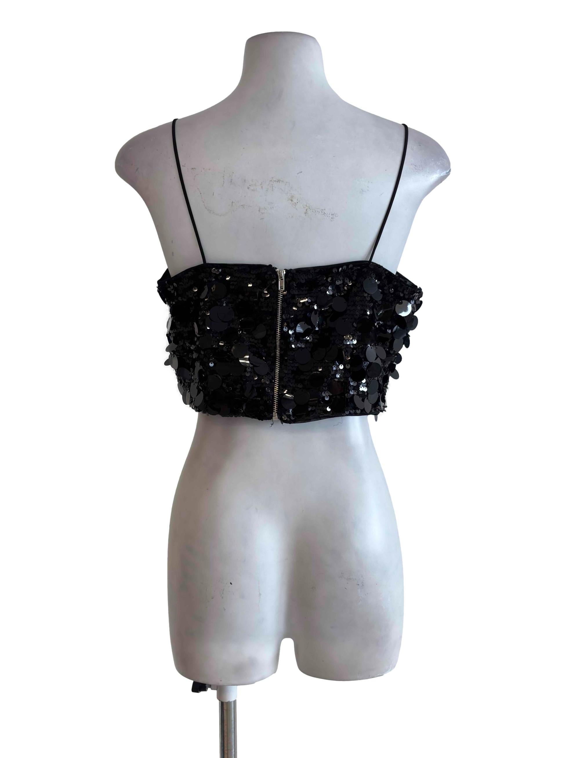 Black Sequin Disc Cropped Top