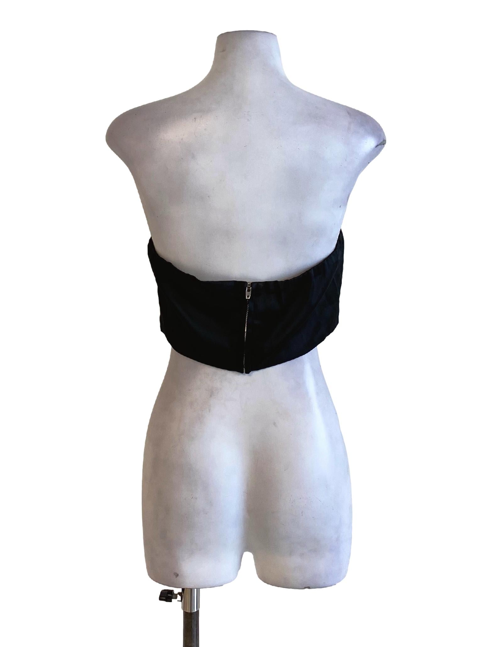 Rich Black Strapless Zipped Cropped Top