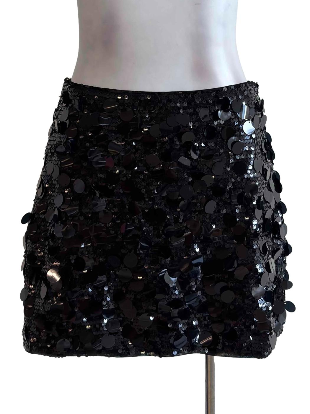 Black Sequin Disc Mini Skirt