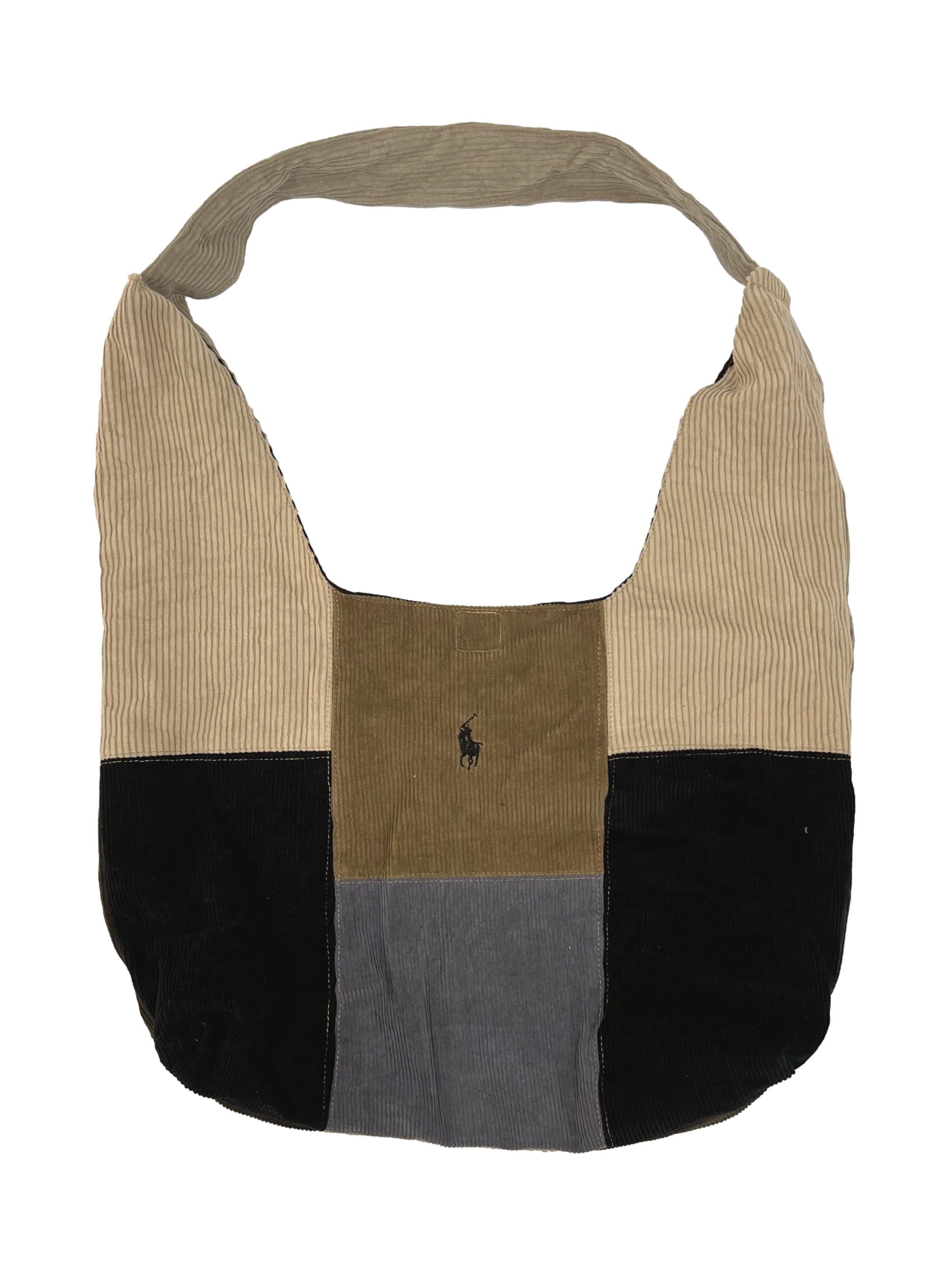 Grey Brown Corduroy Crescent Reworked Shoulder Bag