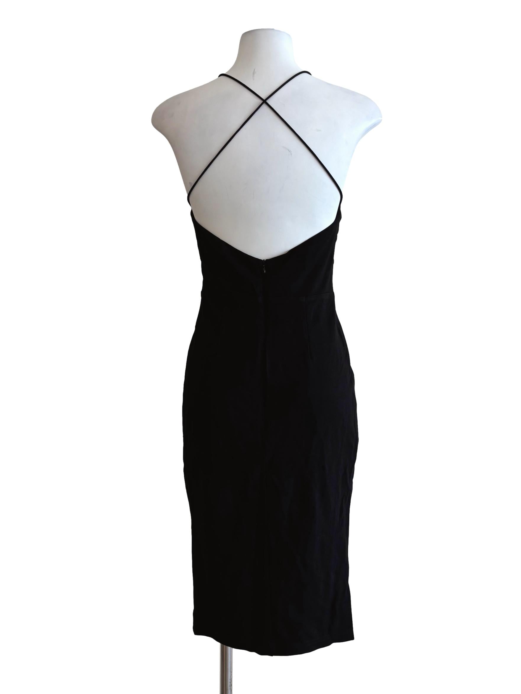 Soft Black Surplice Back Cross Bodycon Dress
